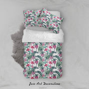 3D Colourful Flamingo Leaves Floral Pattern Quilt Cover Set Bedding Set Duvet Cover Pillowcases WJ 3785- Jess Art Decoration