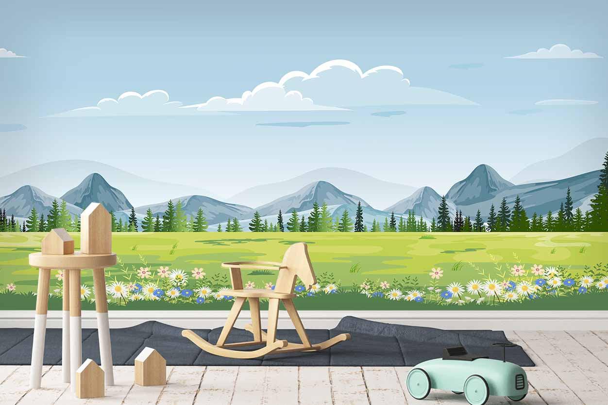 3D Cartoon Mountain Grassland Wall Mural Wallpaper 32- Jess Art Decoration