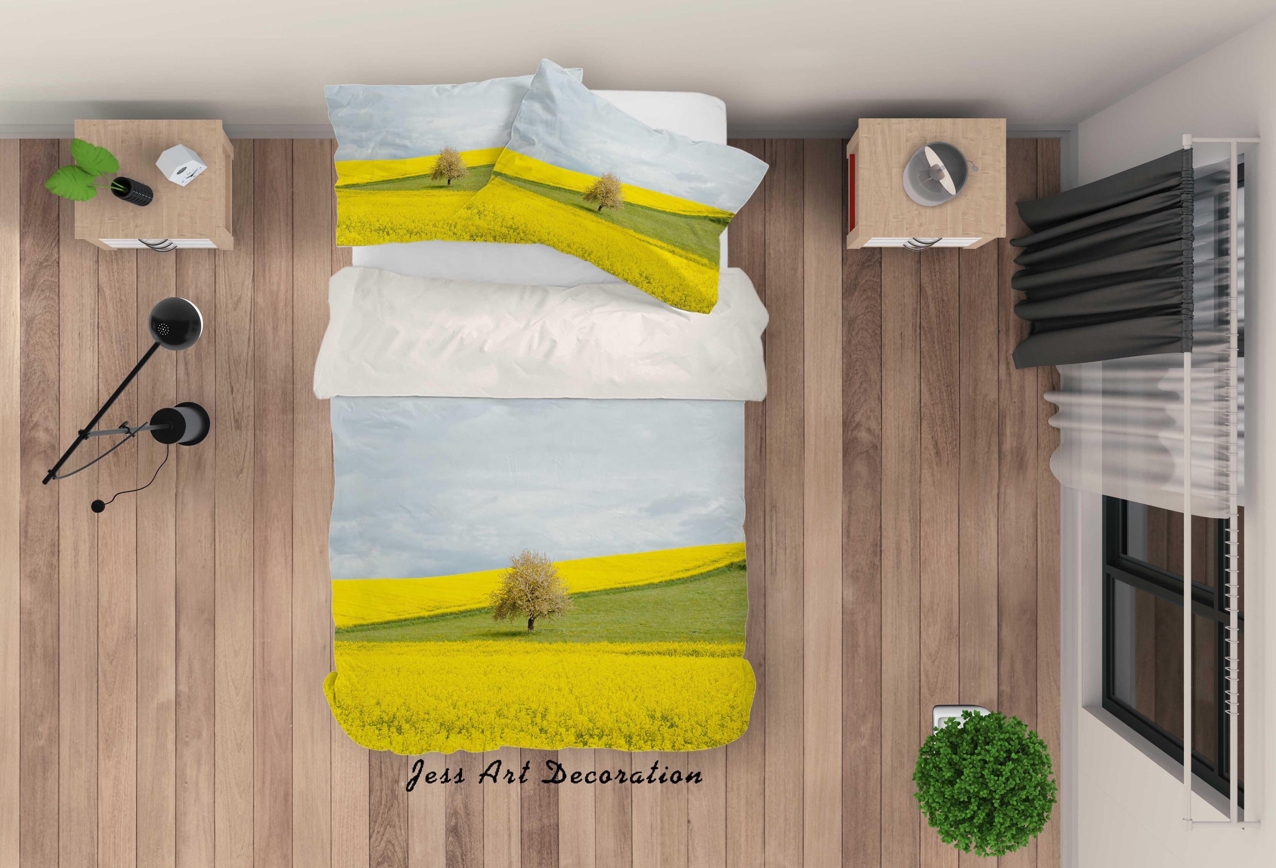 3D Yellow Wheat Field Tree Landscape Quilt Cover Set Bedding Set Duvet Cover Pillowcases LQH A107- Jess Art Decoration