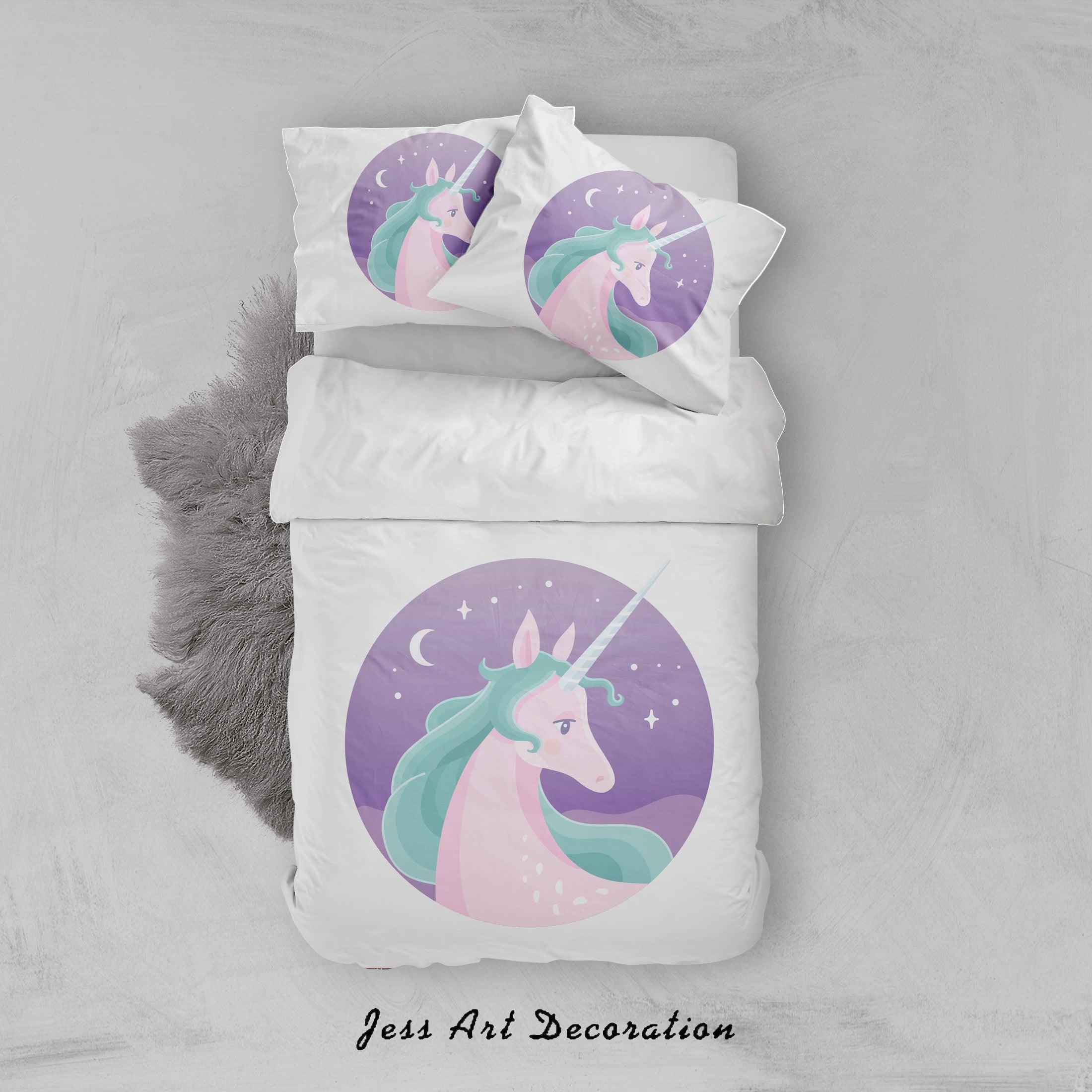 3D White Purple Unicorn Quilt Cover Set Bedding Set Pillowcases 21- Jess Art Decoration