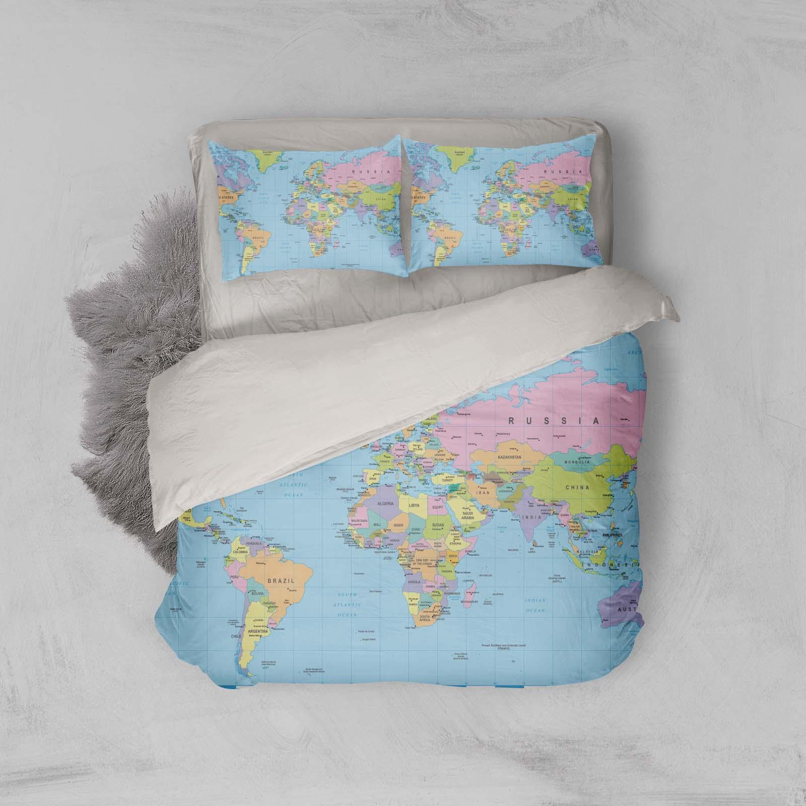 3D Blue World Map Quilt Cover Set Bedding Set Pillowcases 34- Jess Art Decoration