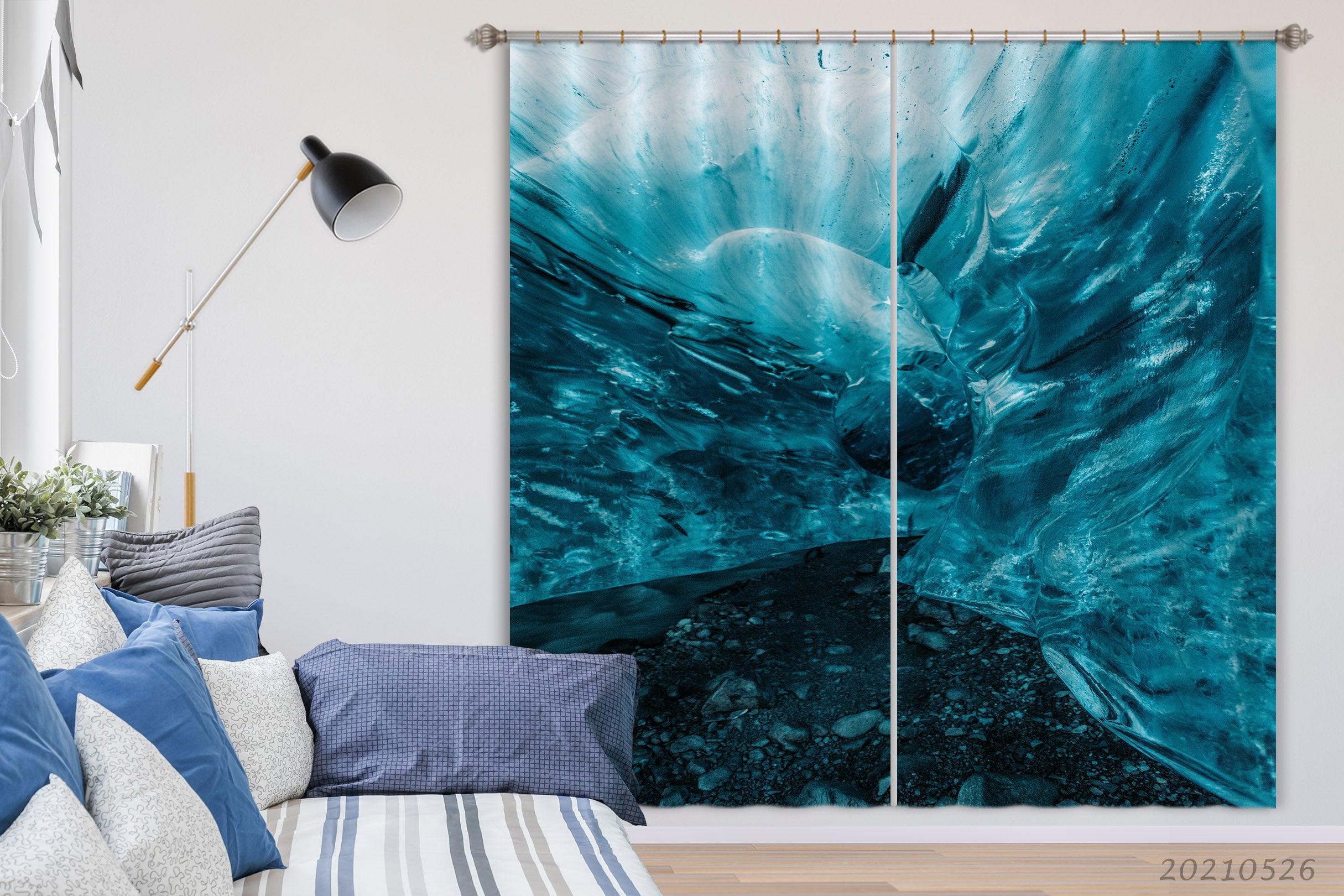 3D Abstract Blue Undersea Scene Curtains and Drapes GD 244- Jess Art Decoration