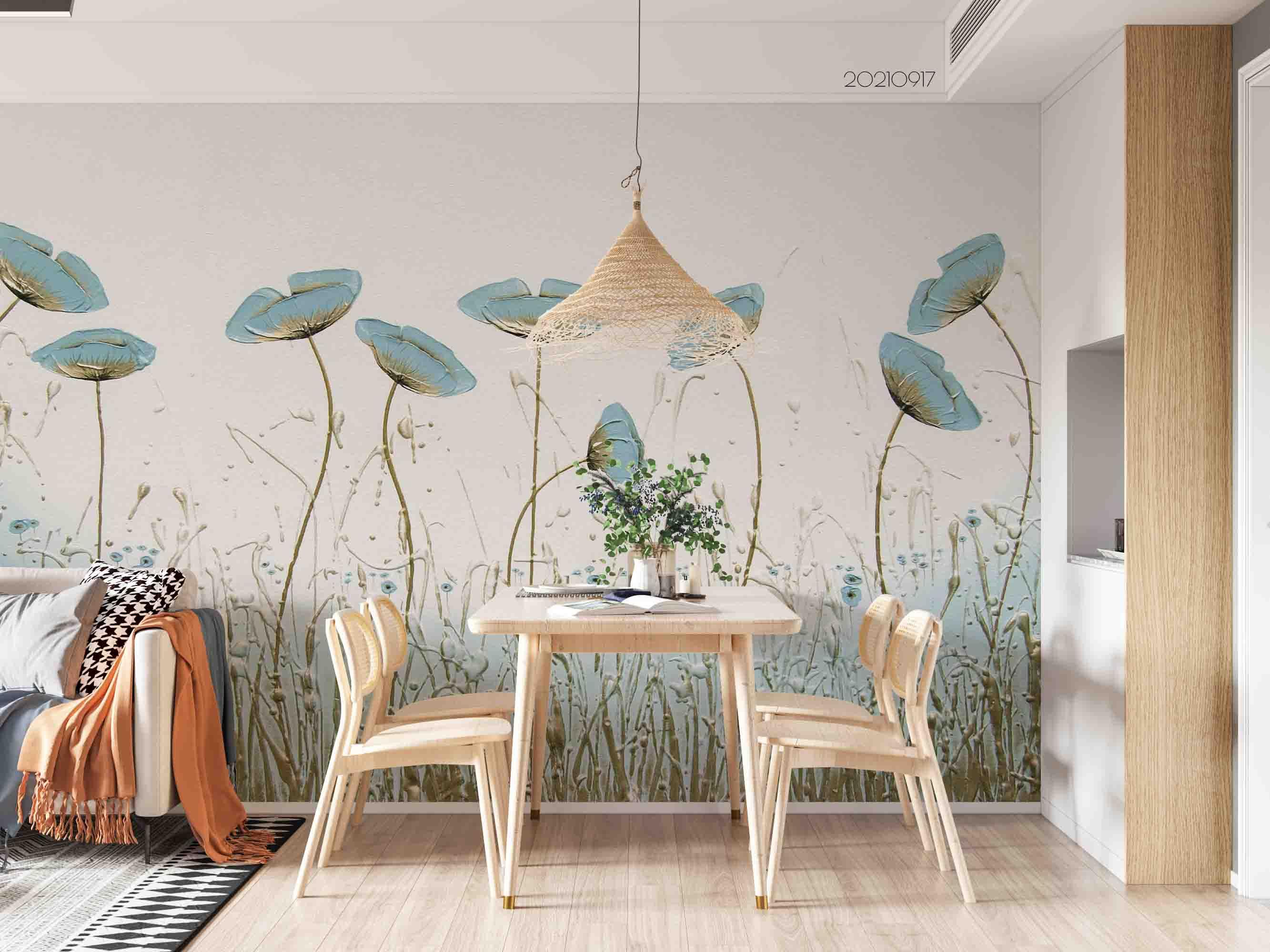 3D Hand Drawn Blue Floral Wall Mural Wallpaper LQH 46- Jess Art Decoration