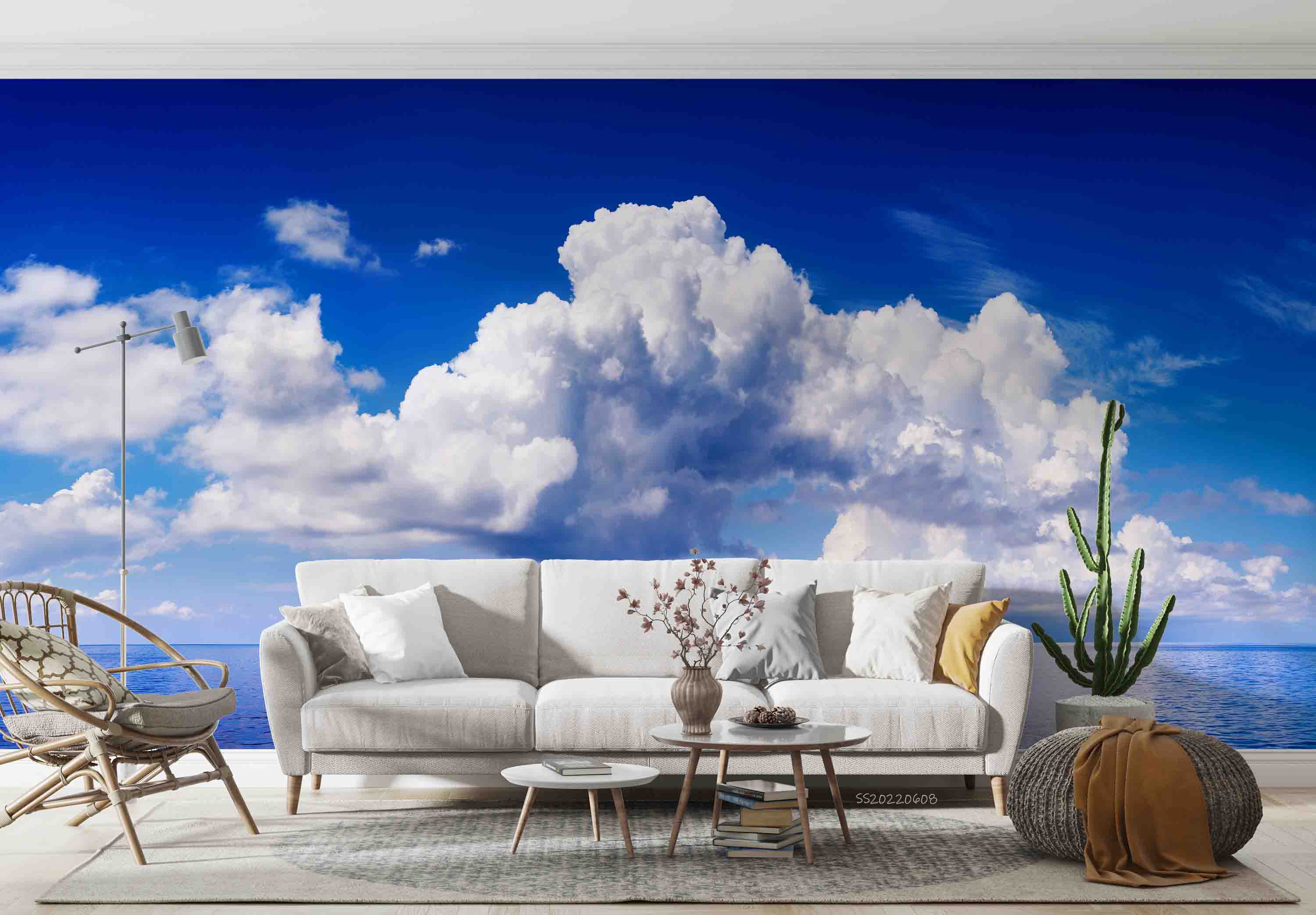 3D Summer Sea Blue Sky Cloud Scenery Wall Mural Wallpaper GD 471- Jess Art Decoration