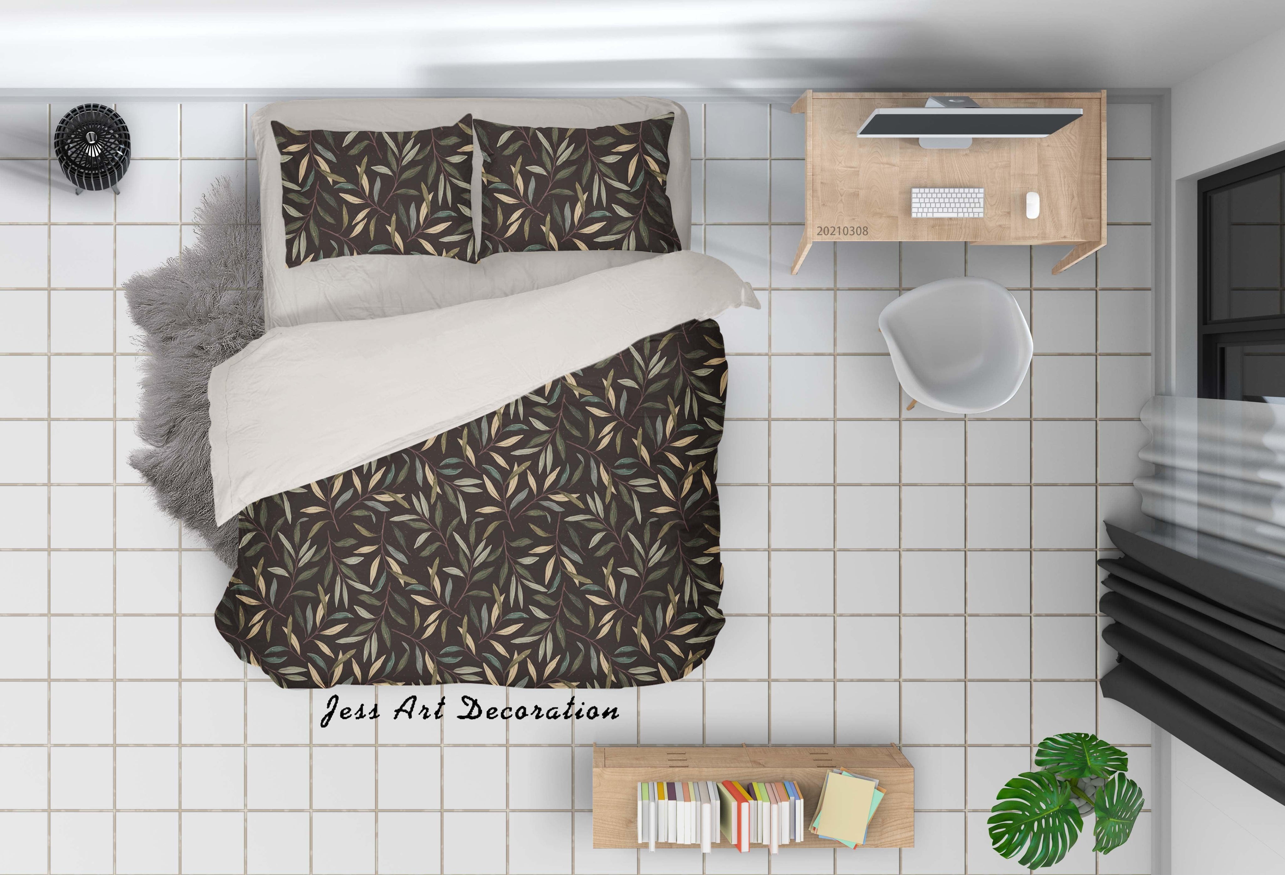 3D Hand Drawn Leaf Pattern Quilt Cover Set Bedding Set Duvet Cover Pillowcases 273- Jess Art Decoration