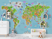 3D Blue World Map Kids Wall Mural Wallpaper LQH 150- Jess Art Decoration