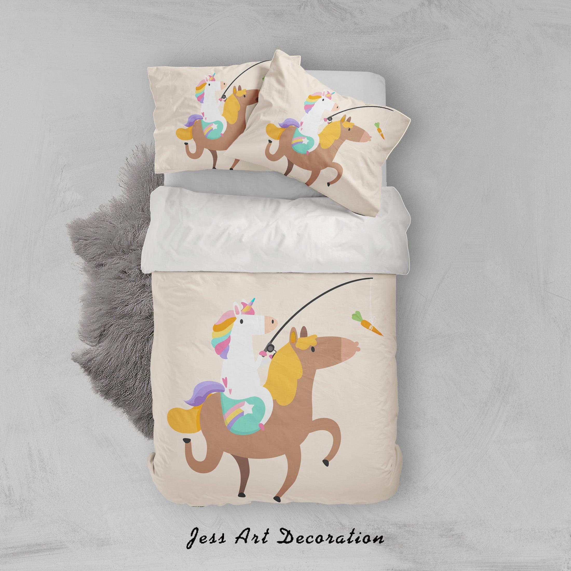 3D Yellow Unicorn Horse Quilt Cover Set Bedding Set Pillowcases 78- Jess Art Decoration