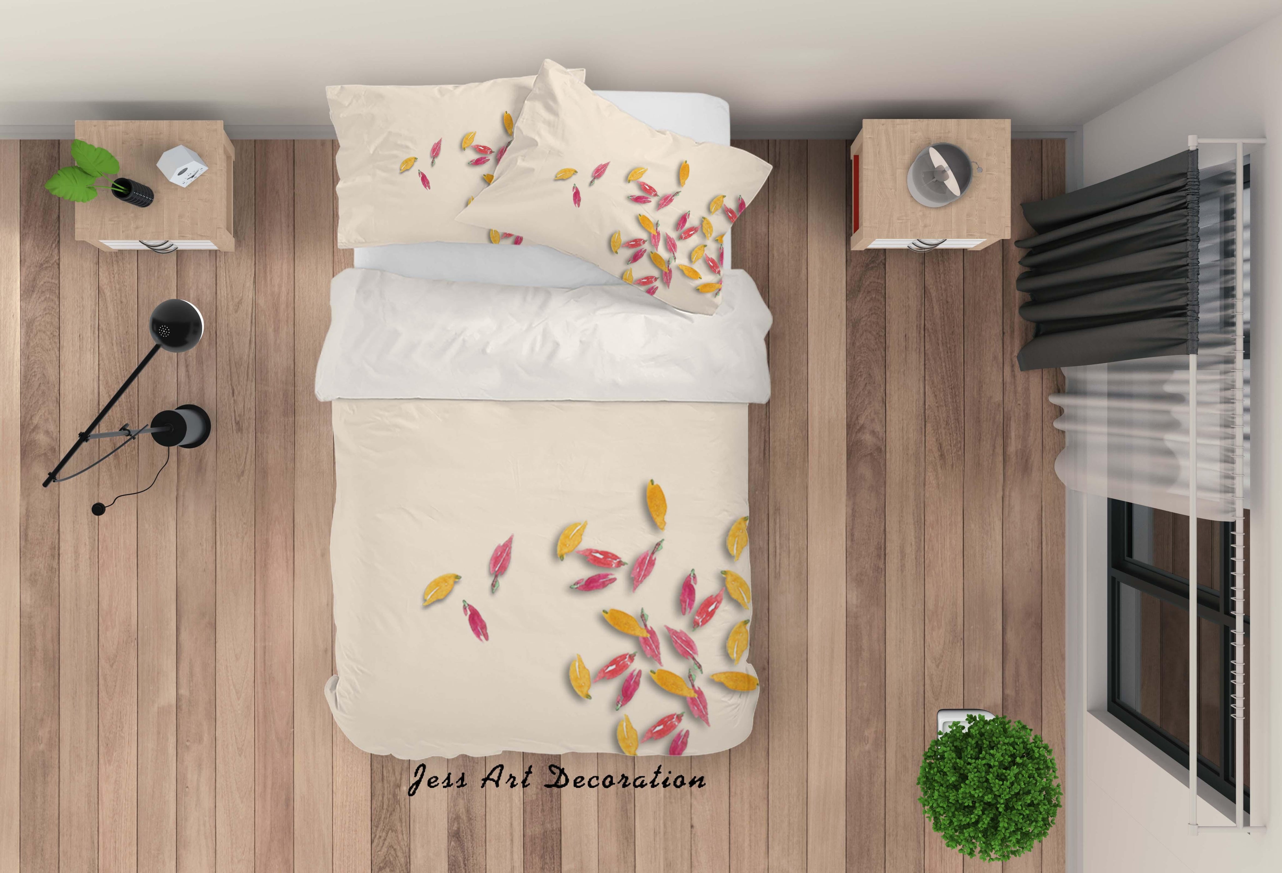3D Yellow Red Leaves Quilt Cover Set Bedding Set Pillowcases 14- Jess Art Decoration