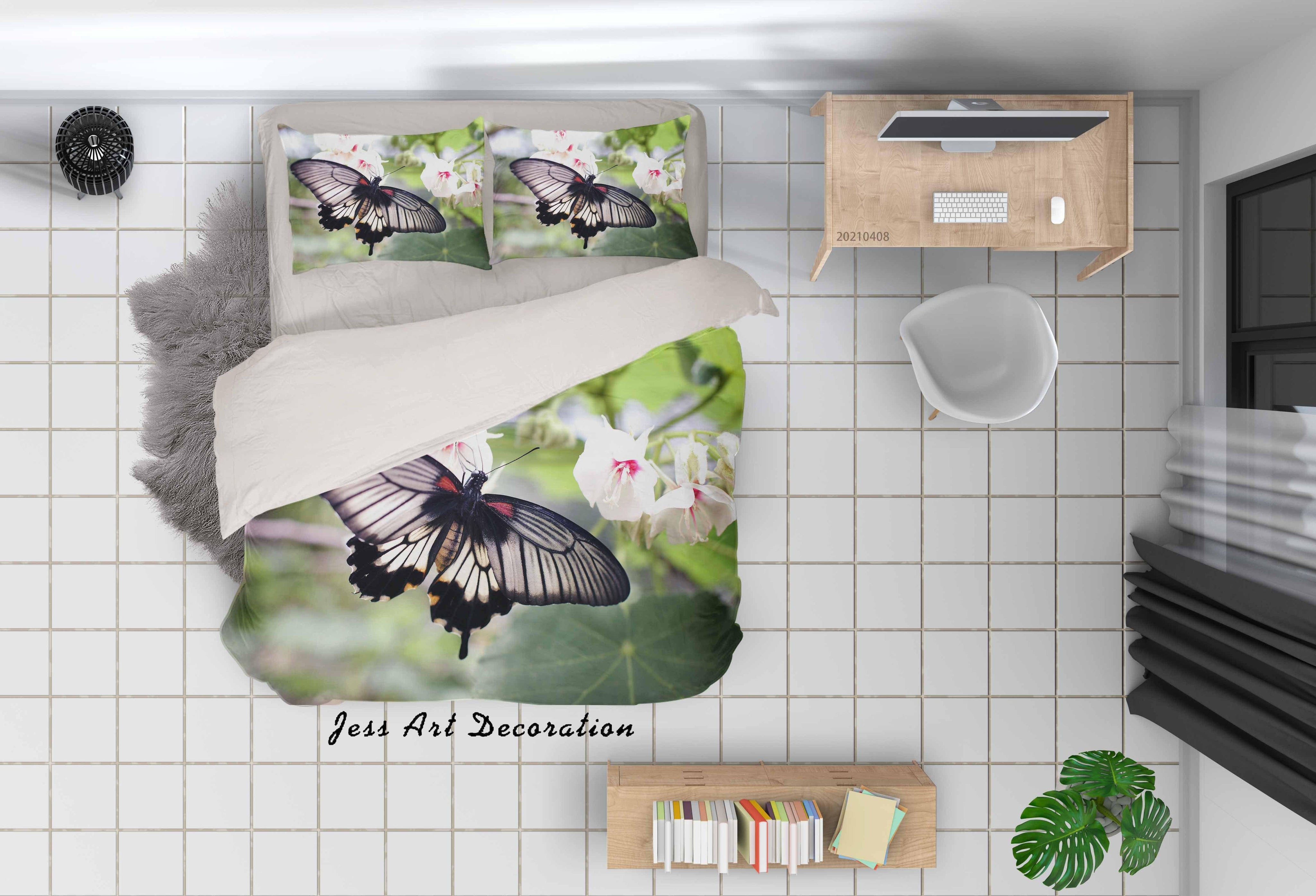 3D White Floral Black Butterfly Quilt Cover Set Bedding Set Duvet Cover Pillowcases 177- Jess Art Decoration