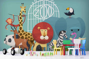 3D Safari Animal Parade cartoon safari animal mural wall mural wallpaper for playroom