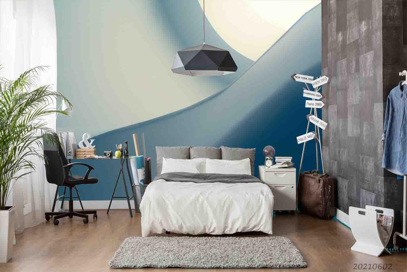 3D  Abstract Watercolor Hand-painted Bluish Hills Wall Mural Wallpaper SWW893- Jess Art Decoration