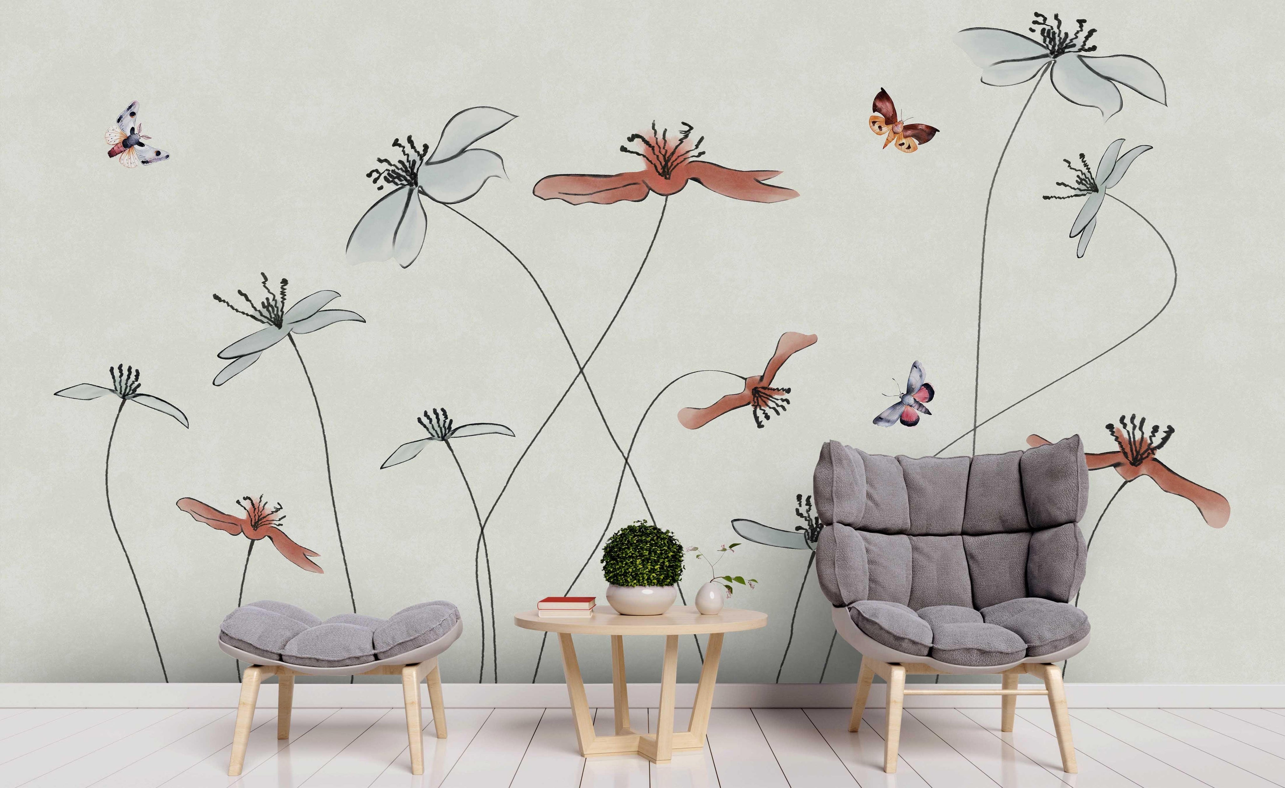 3D Abstract Lotus Butterfly Wall Mural Wallpaper 182- Jess Art Decoration