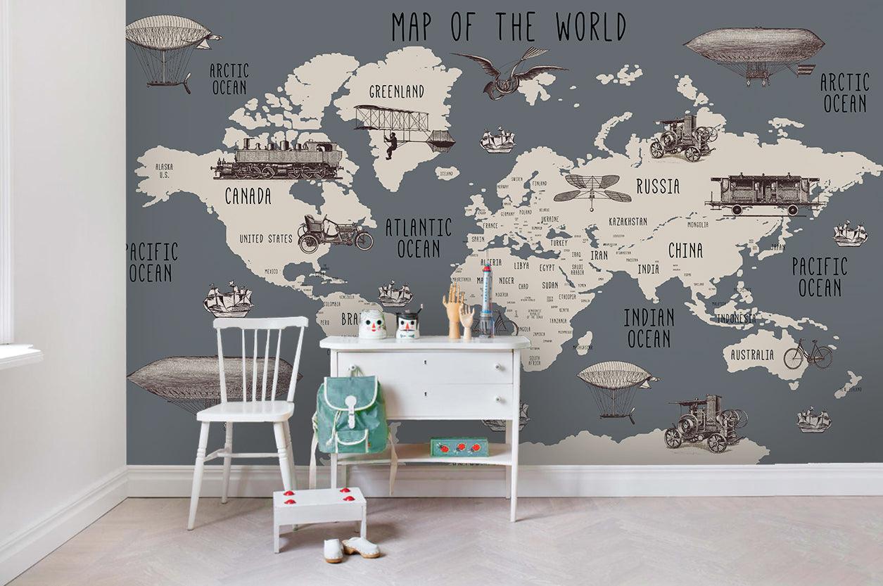 3D Retro Grey World Map Wall Mural Wallpaper 29- Jess Art Decoration