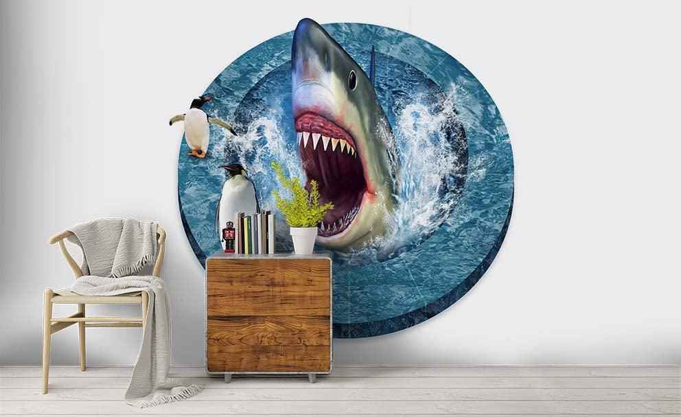 3D Sea Shark Penguin Wall Mural Wallpaper 160- Jess Art Decoration