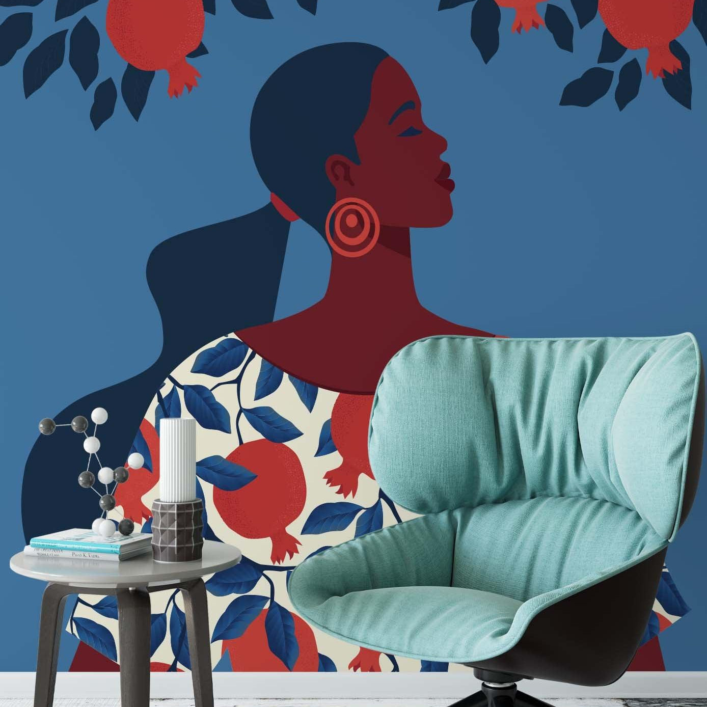 3D Hand Sketching Floral Girl Leaves Blue Wall Mural Wallpaper LXL 1077- Jess Art Decoration