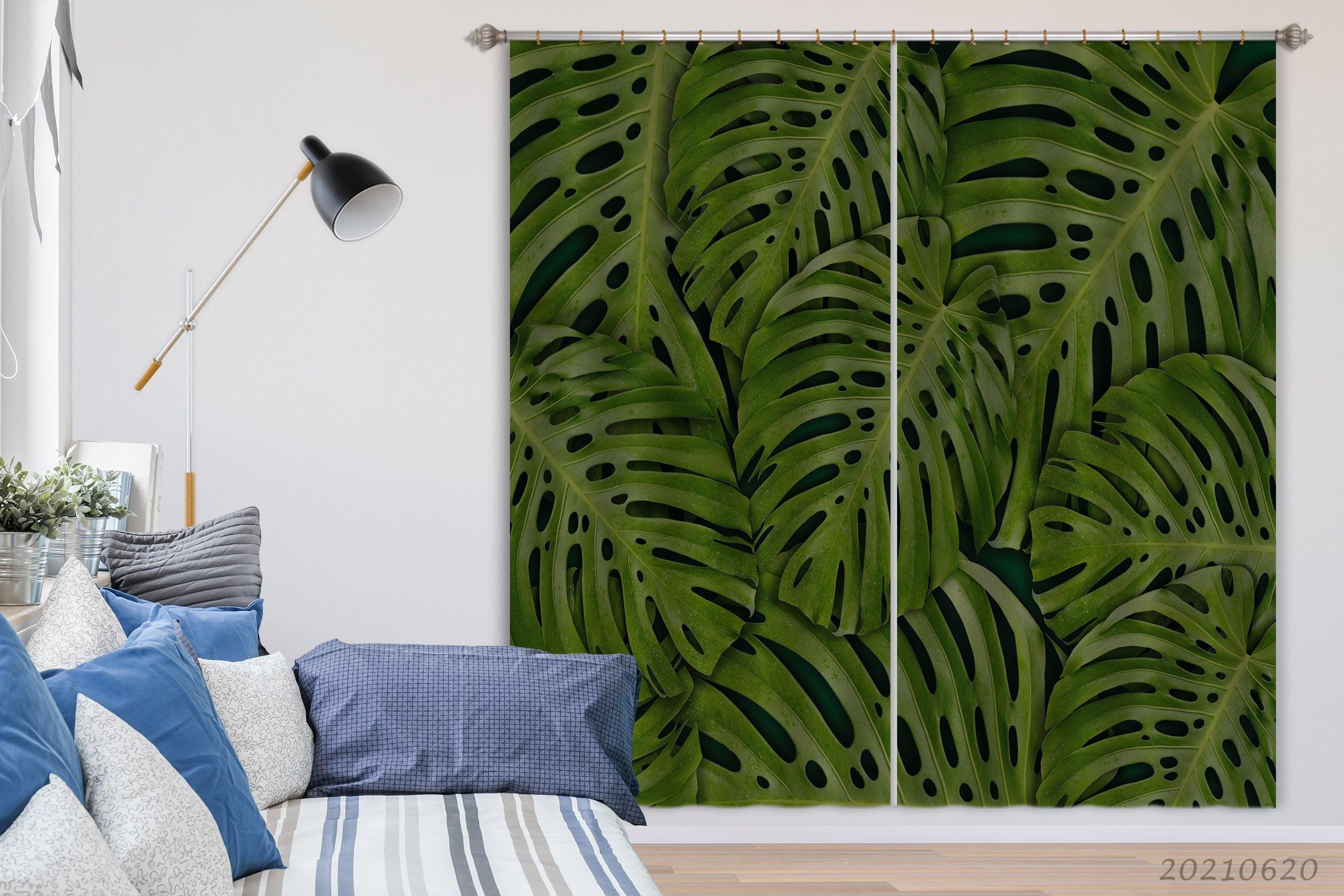 3D Vintage Green Monstera Leaf Curtains and Drapes GD 846- Jess Art Decoration