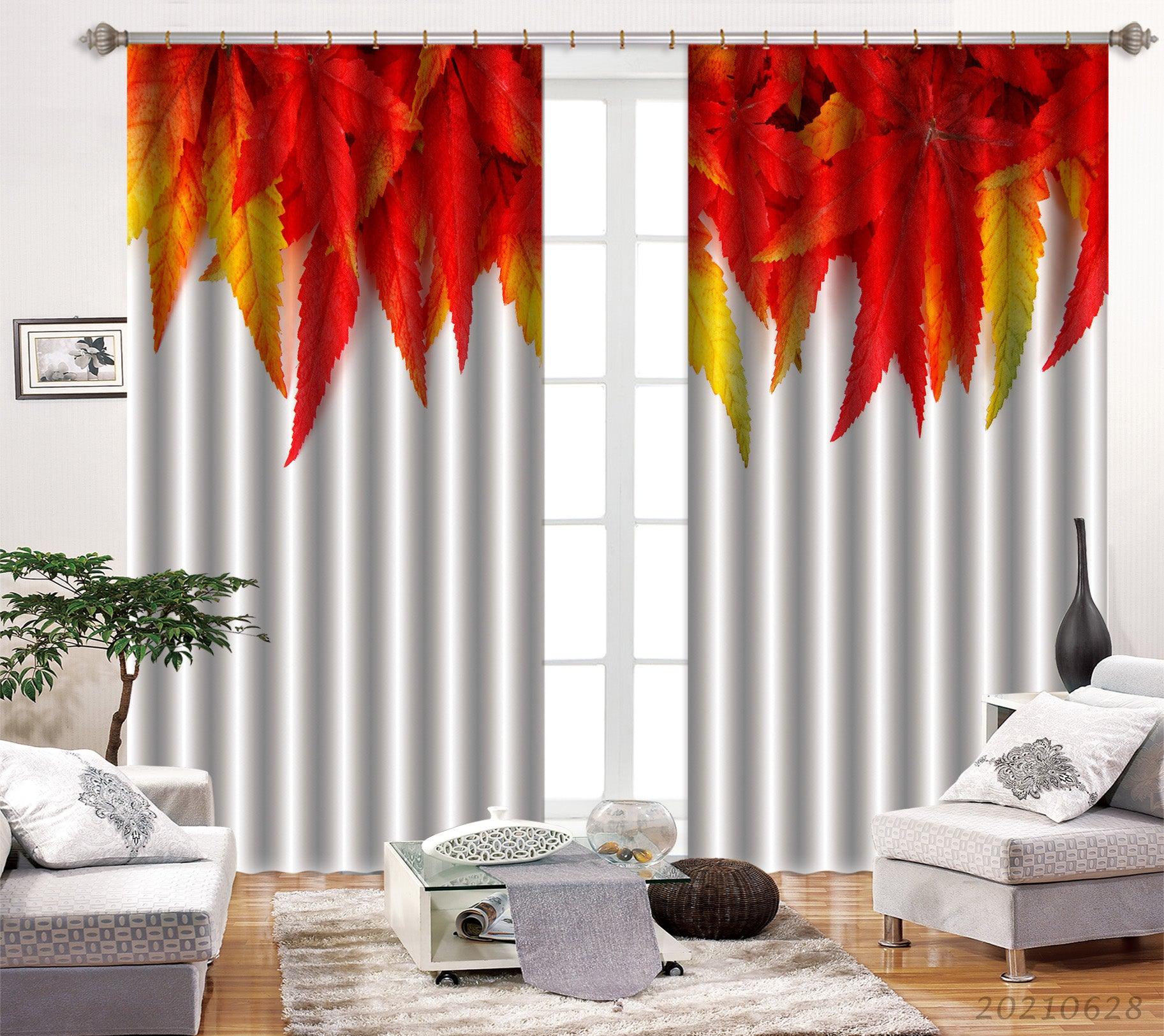 3D Red Maple Leaf Curtains and Drapes LQH 14- Jess Art Decoration