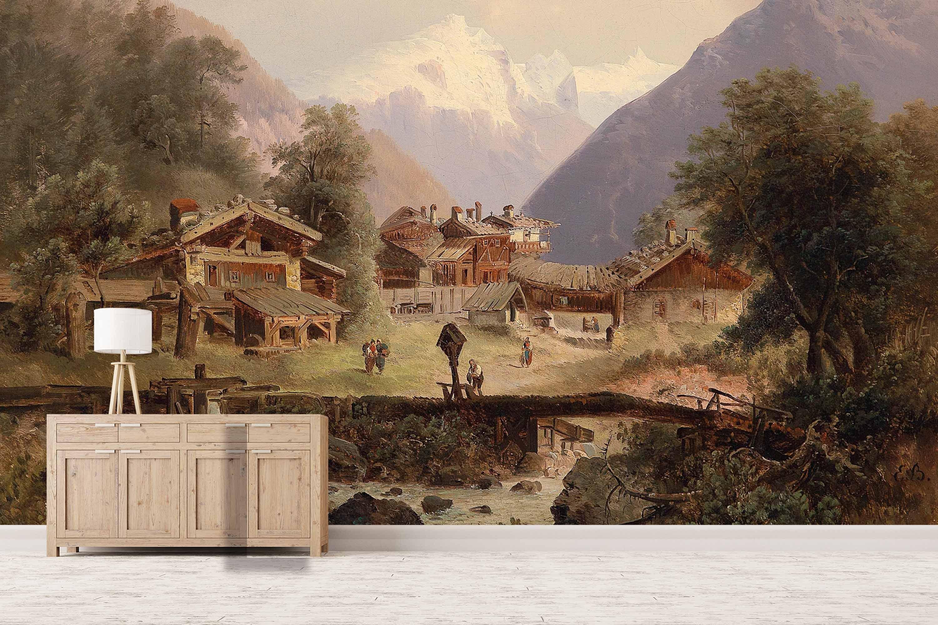 3D alpine cabin oil painting wall mural wallpaper 43- Jess Art Decoration