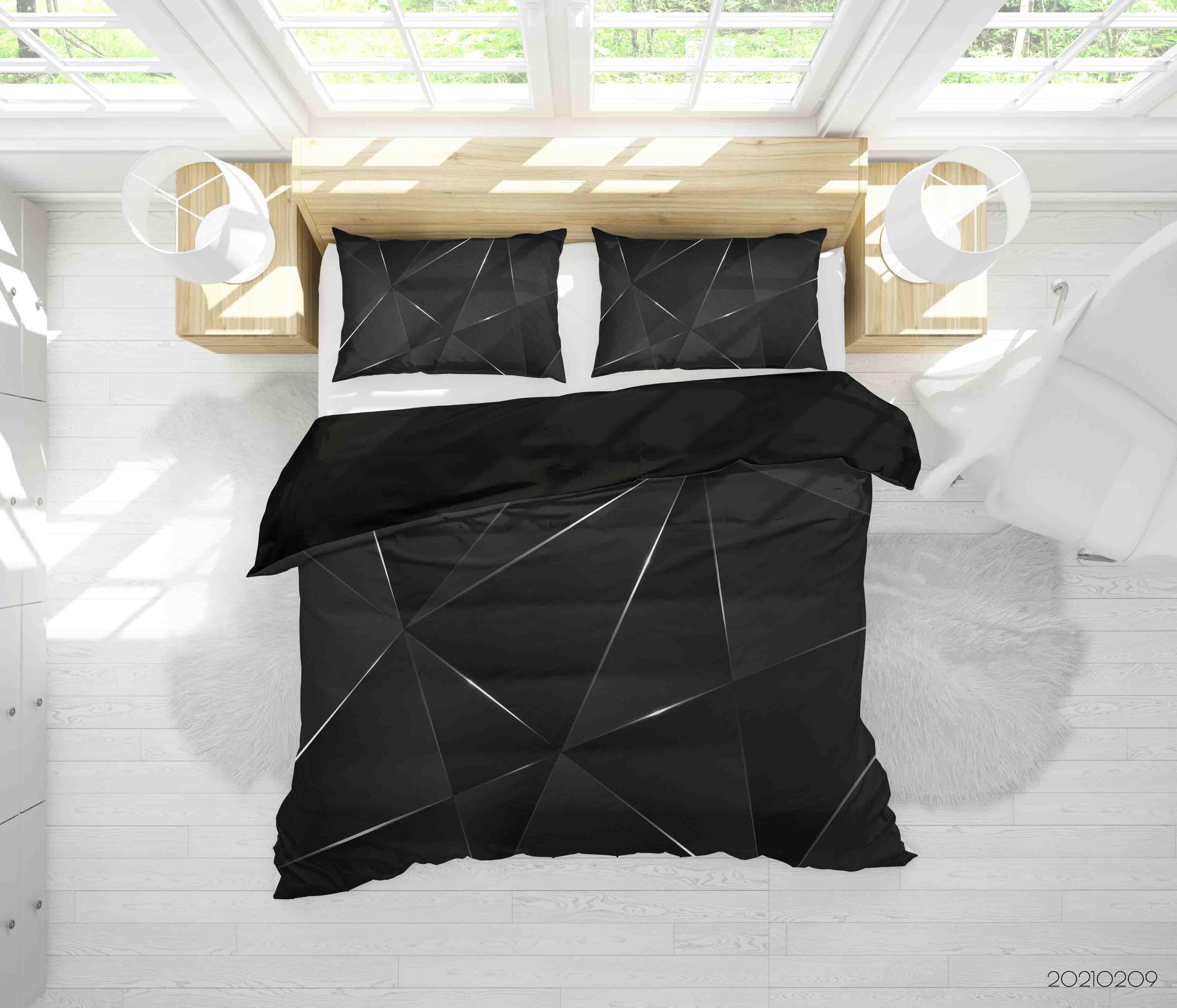 3D Abstract Black Geometry Quilt Cover Set Bedding Set Duvet Cover Pillowcases 336- Jess Art Decoration