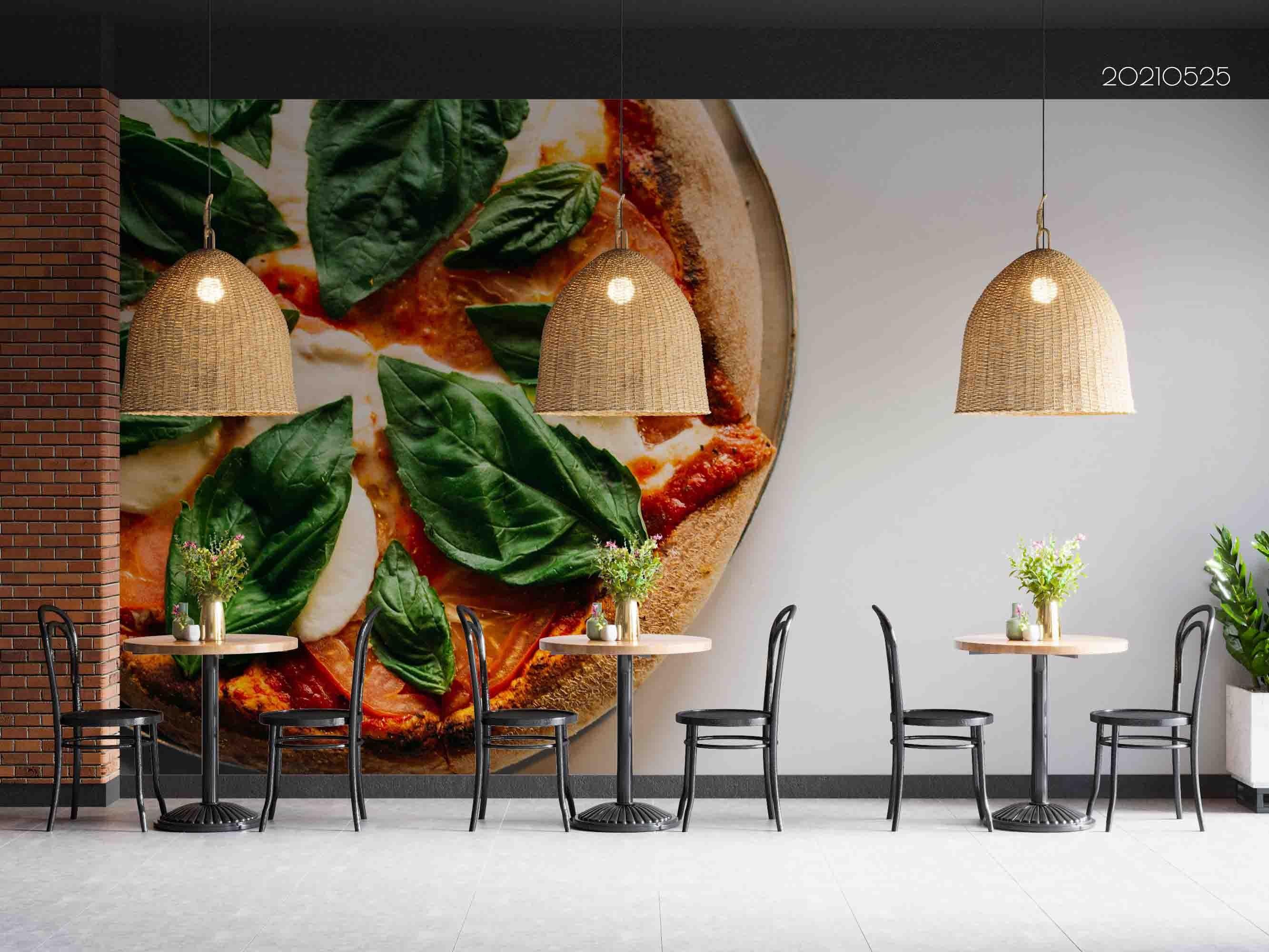 3D White Walls Huge Pizza Green Leaves Wall Mural Wallpaper SWW13- Jess Art Decoration