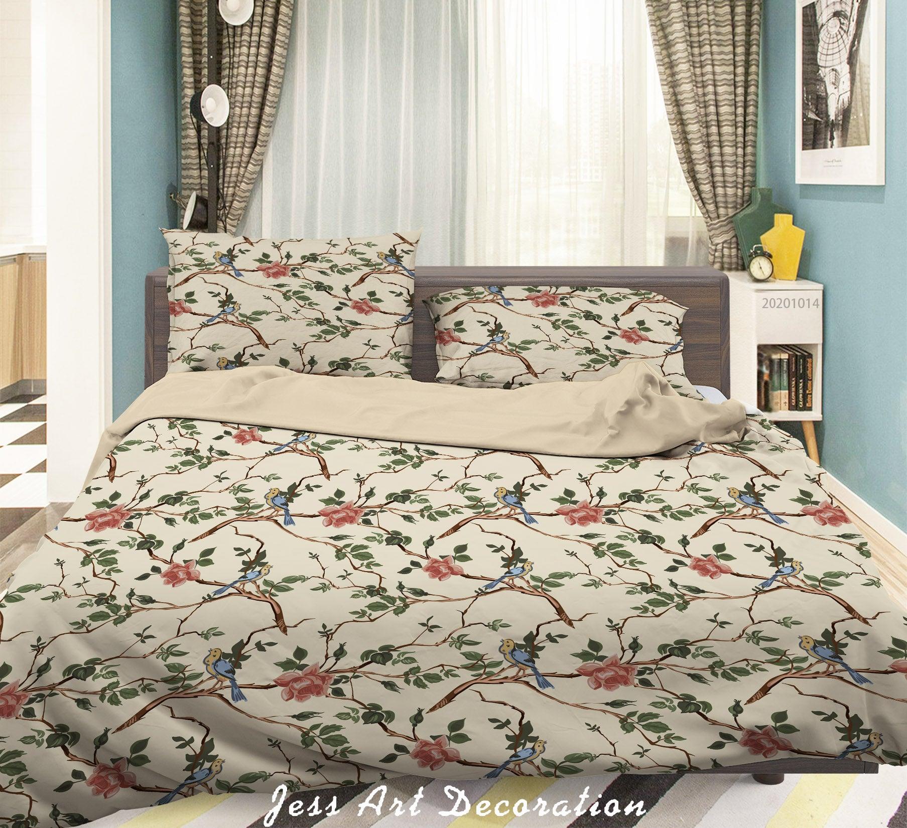 3D Watercolor Birds Flowers Pattern Quilt Cover Set Bedding Set Duvet Cover Pillowcases WJ 9695- Jess Art Decoration