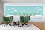 3D blue cartoon forest elk sky clouds wall mural wallpaper 03- Jess Art Decoration