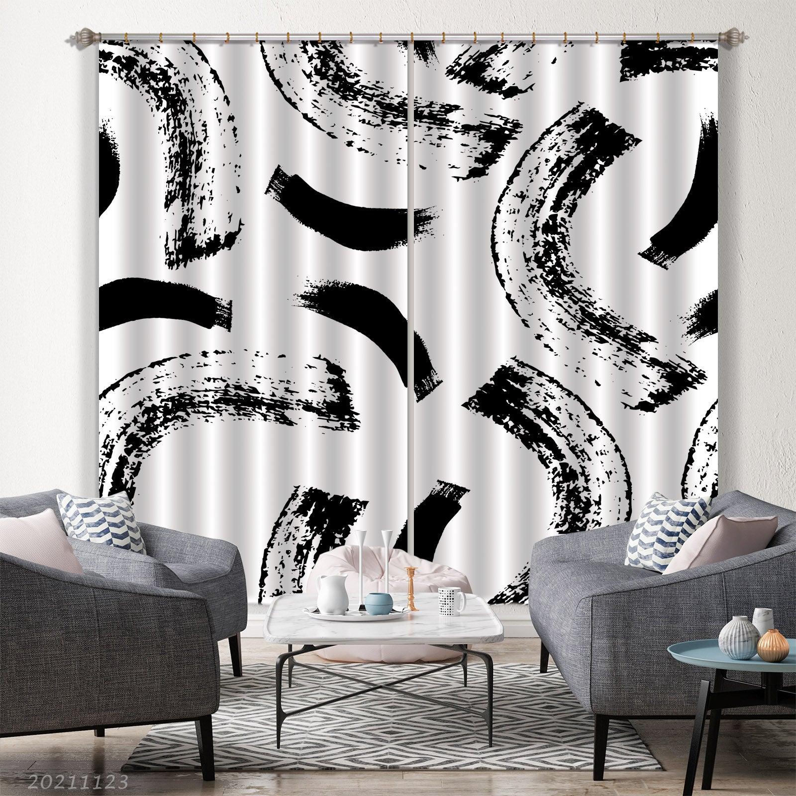 3D Abstract Black Geometry Curtains and Drapes LQH 34- Jess Art Decoration