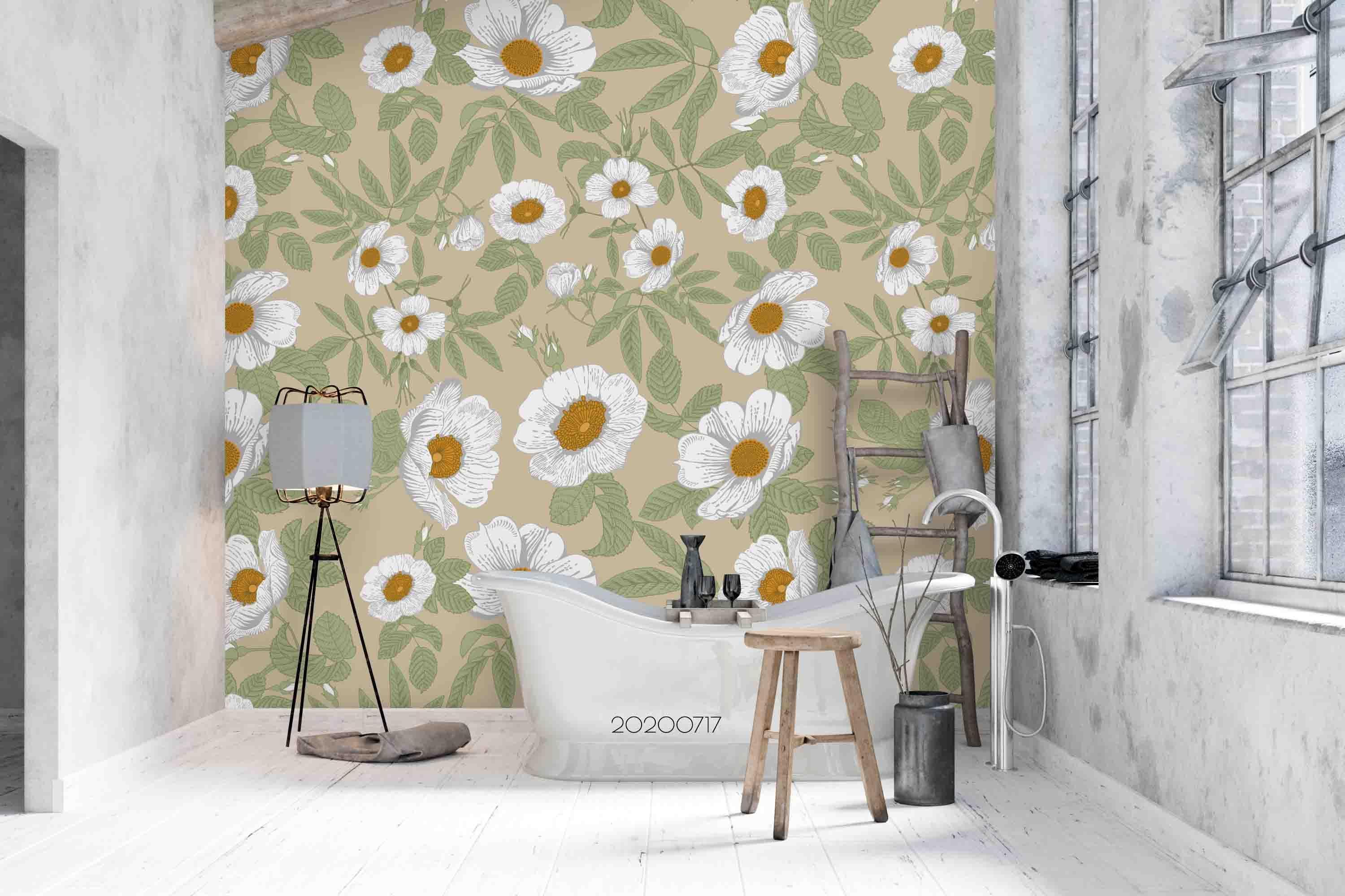 3D White Floral Wall Mural Wallpaper SF72- Jess Art Decoration