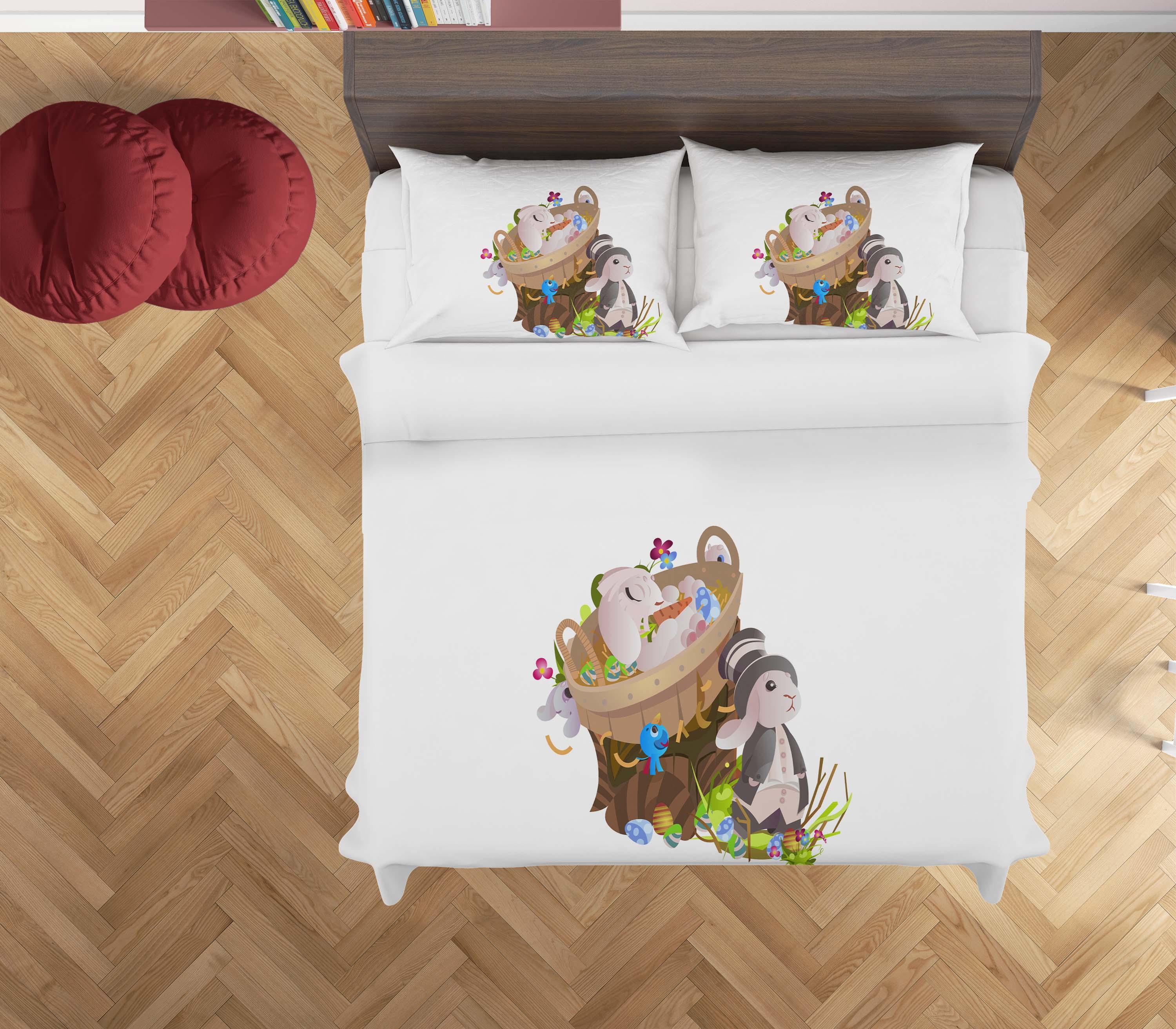 3D White Rabbit Basket Quilt Cover Set Bedding Set Duvet Cover Pillowcases SF37- Jess Art Decoration