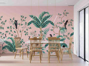 3D Pink Background Plant Bird Wall Mural Wallpaper  SWW  98- Jess Art Decoration
