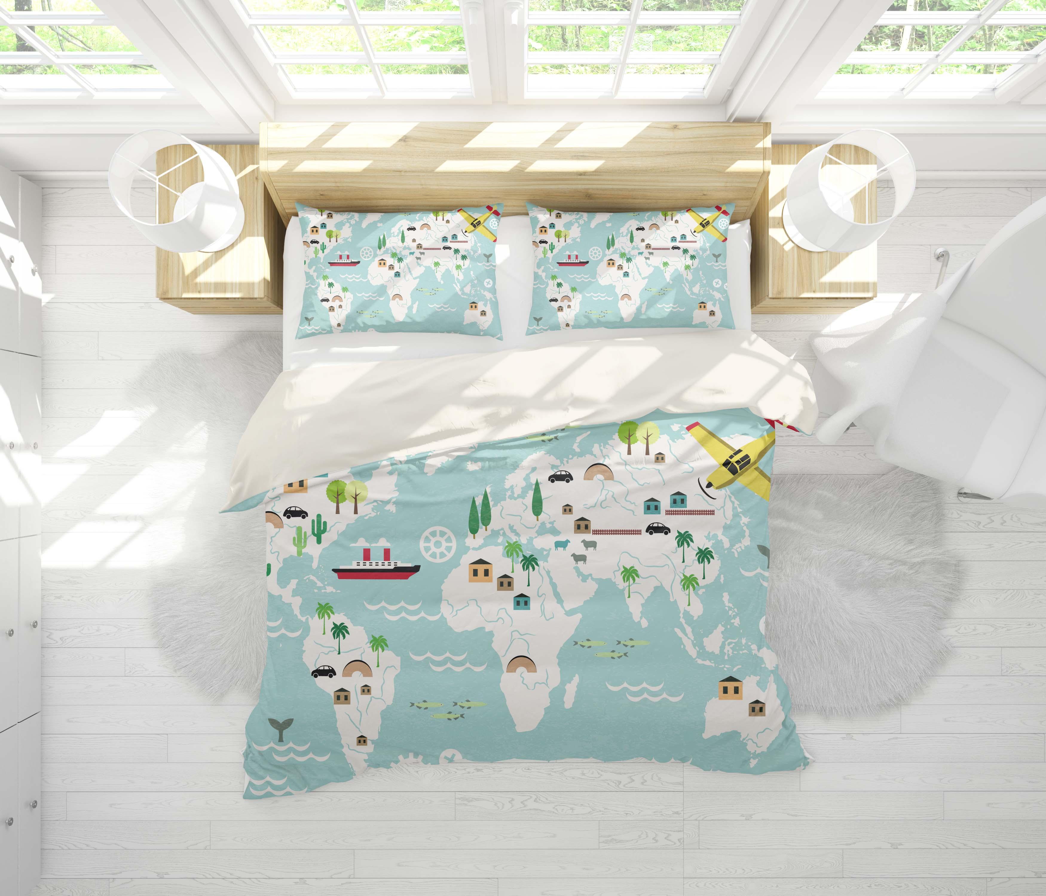 3D Cartoon Ocean Map Quilt Cover Set Bedding Set Pillowcases 11- Jess Art Decoration