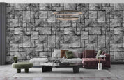 3D Square Stone Blocks grey square stone block texture wall mural wallpaper for dining room - view 2