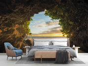 3D Cave Sunset Nature cave sunset coastal landscape wall mural wallpaper for bedroom - view 2