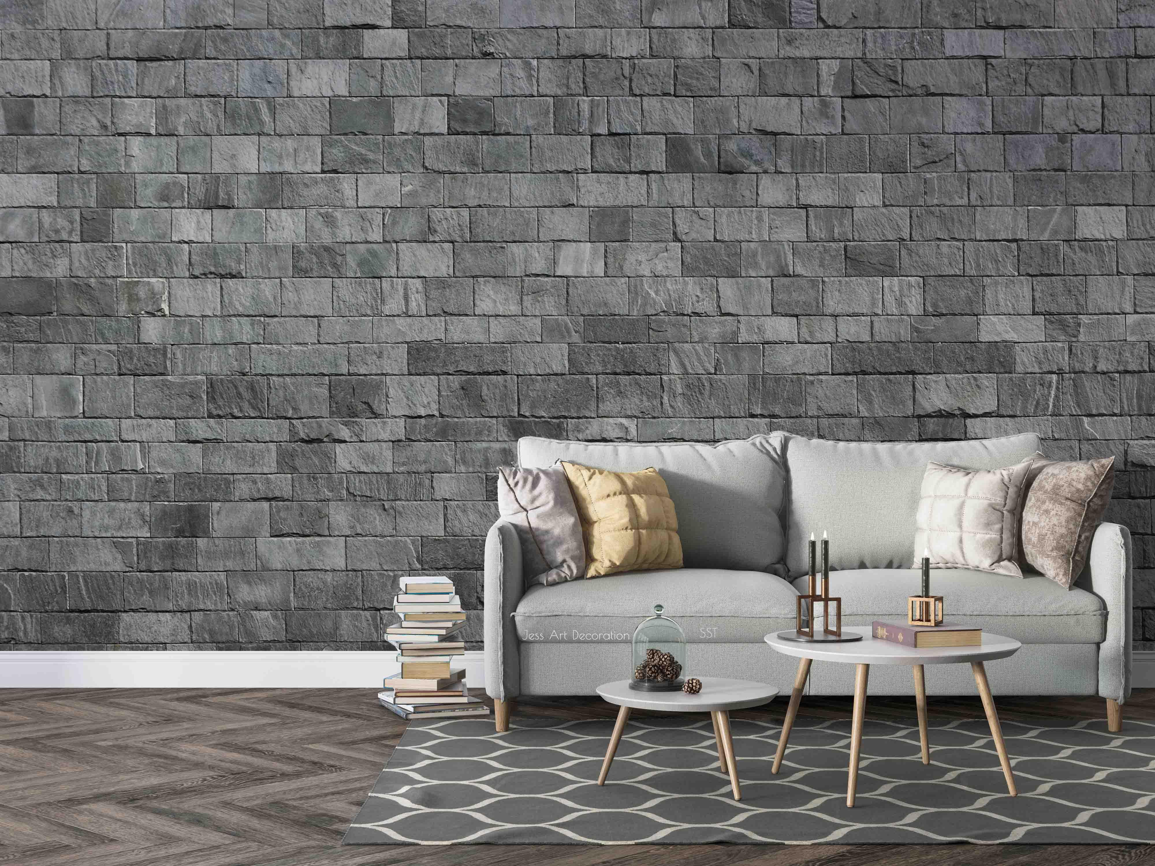 3D Grey Brick Texture industrial grey brick wall wall mural wallpaper for dining room - view 2
