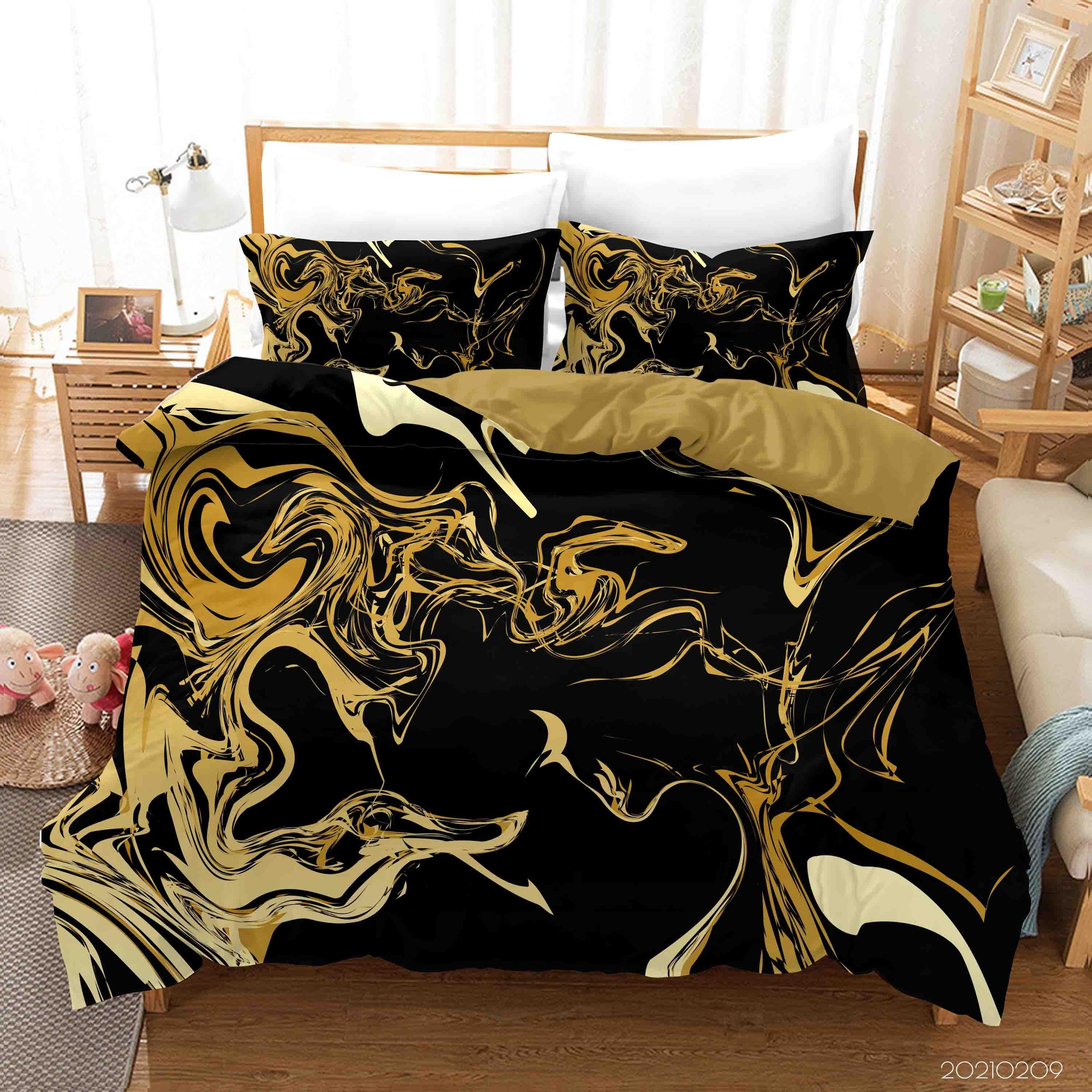 3D Black Gold Marble Quilt Cover Set Bedding Set Duvet Cover Pillowcases 263- Jess Art Decoration