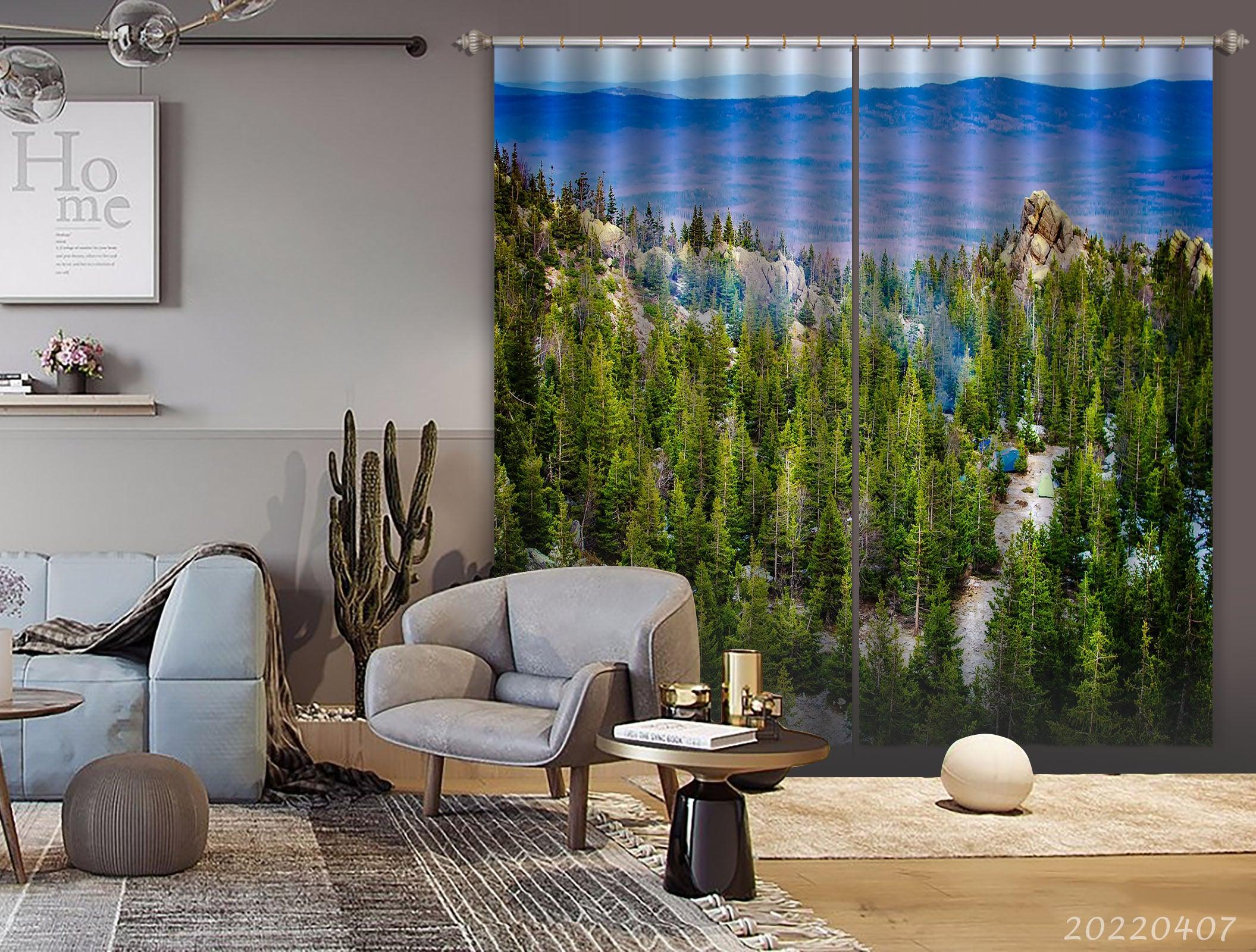 3D Landscape Mountain Peak Woods Green Trees Curtains and Drapes GD 3520- Jess Art Decoration