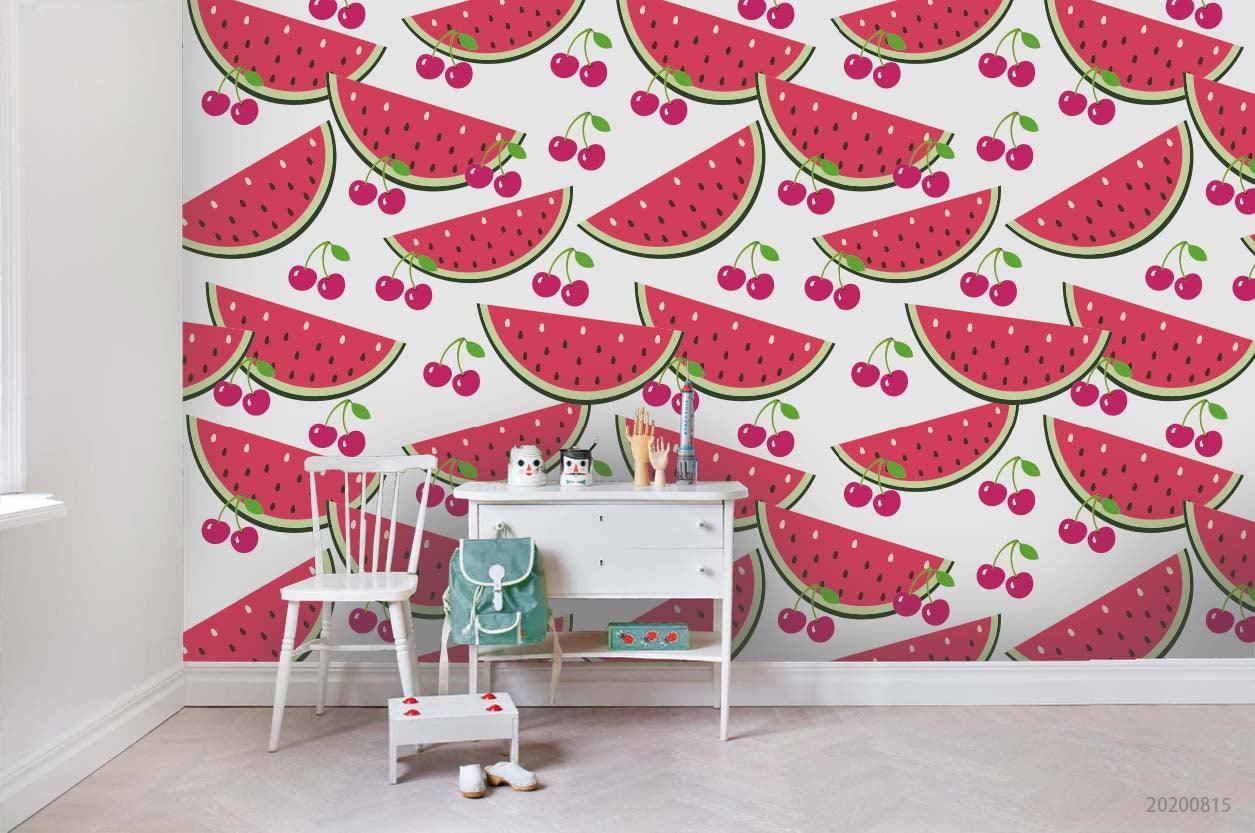 3D Cartoon Watermelon Cherry Fruity Wall Mural Wallpaper LXL 1029- Jess Art Decoration