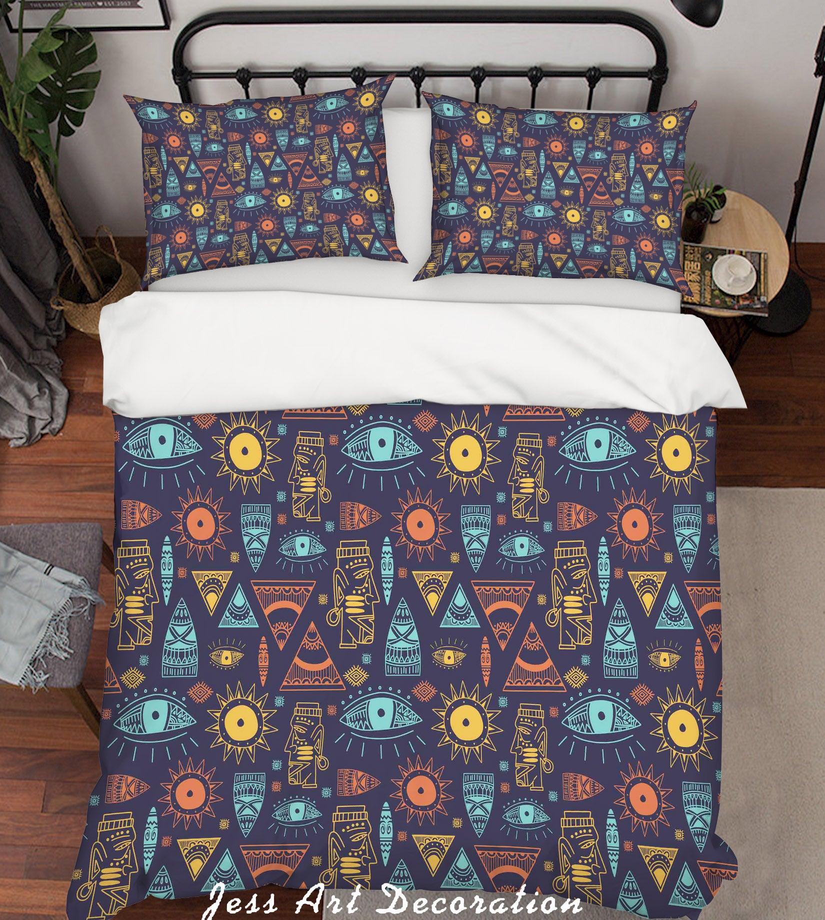 3D Simple Line-drawing Color Triangle Eye Sun Quilt Cover Set Bedding Set Pillowcases  45- Jess Art Decoration