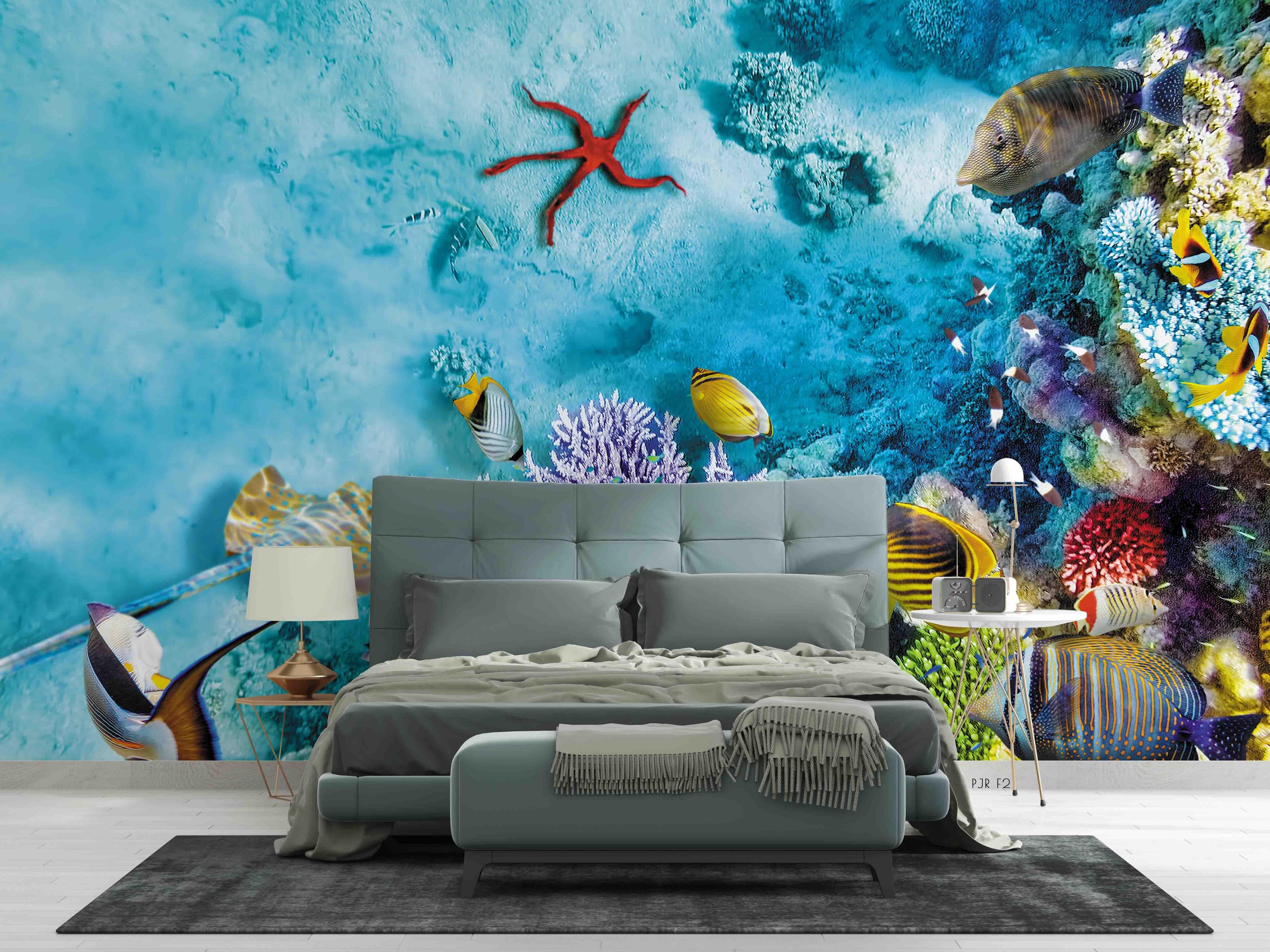 3D Coral Reef Fish Rock coral reef fish mural wall mural wallpaper for kids room - view 2