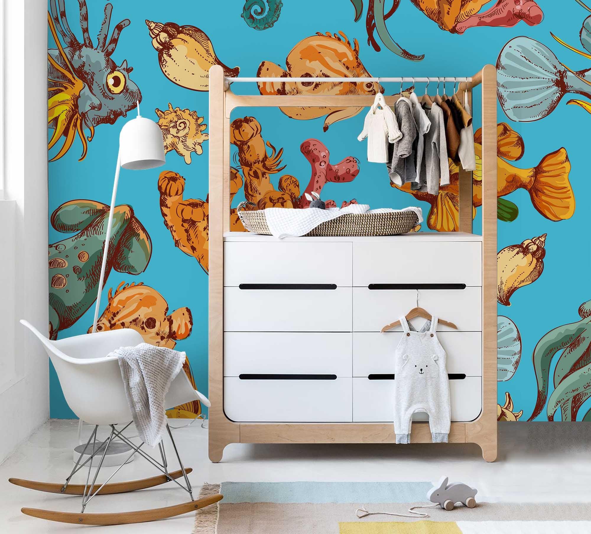 3D Cartoon Ocean Fish Wall Mural Wallpaper A211 LQH- Jess Art Decoration