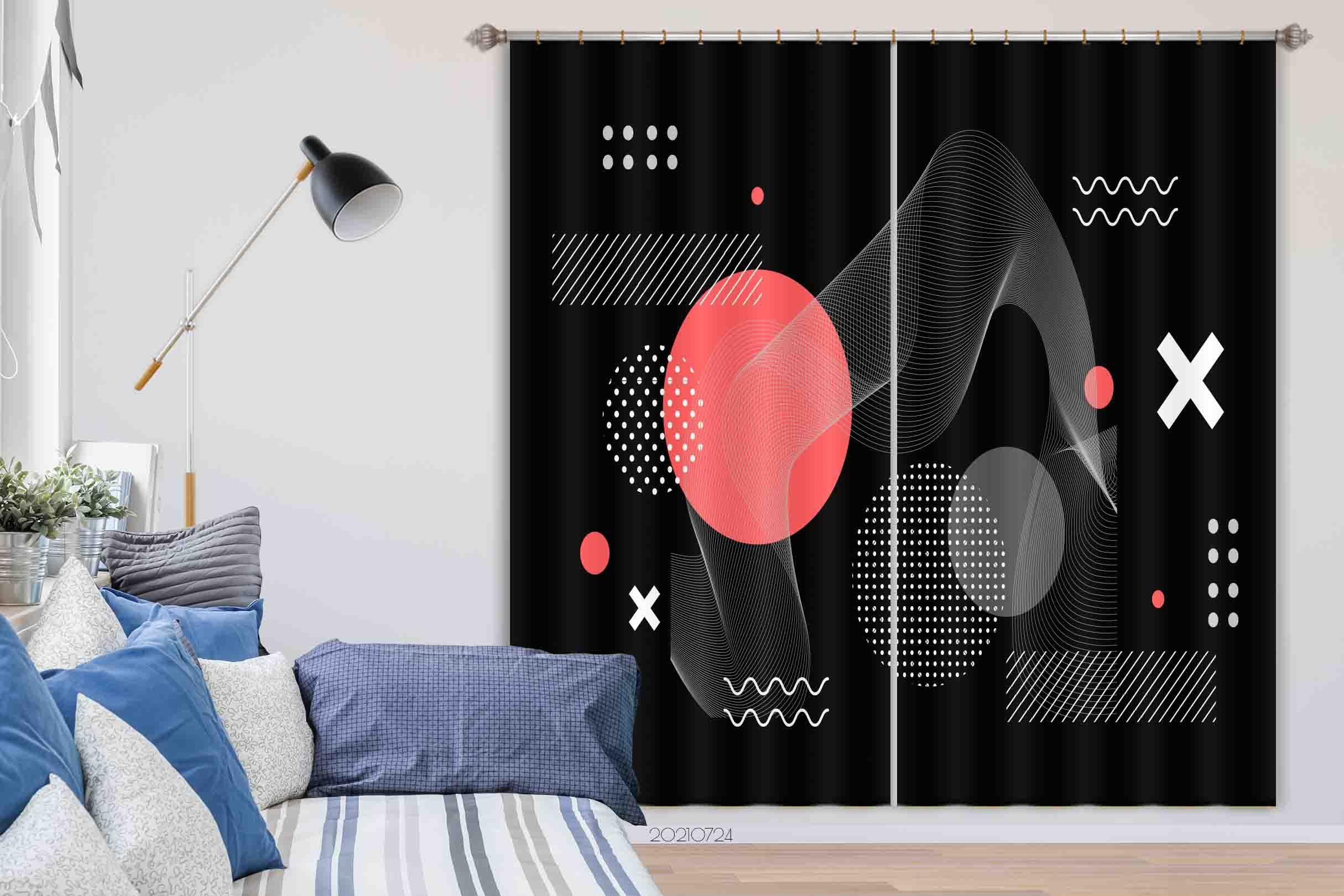 3D Abstract Black Geometry Curtains and Drapes LQH 44- Jess Art Decoration
