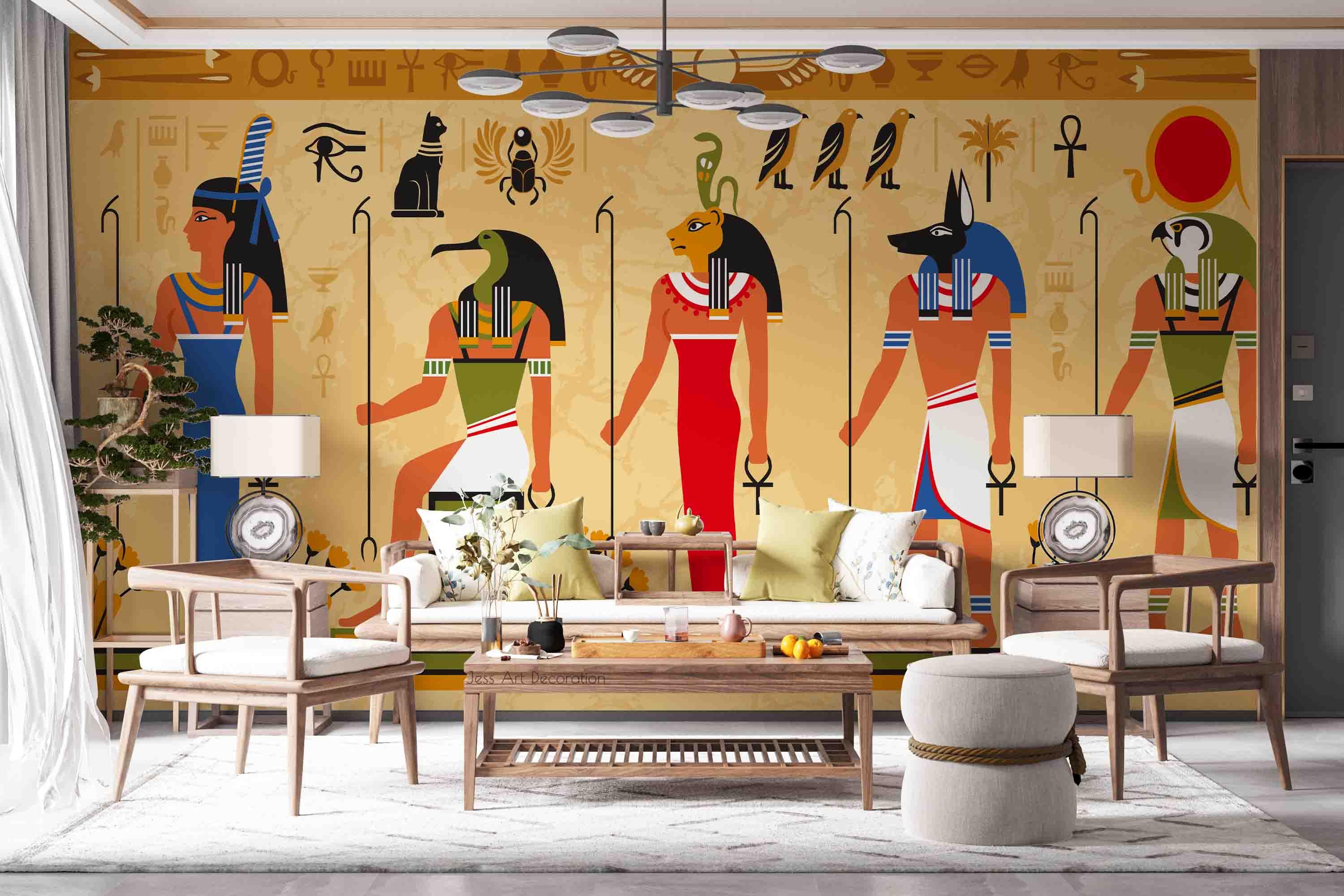 3D Egypt Myth Figures Egyptian mythology figure mural wall mural wallpaper for dining room - view 2
