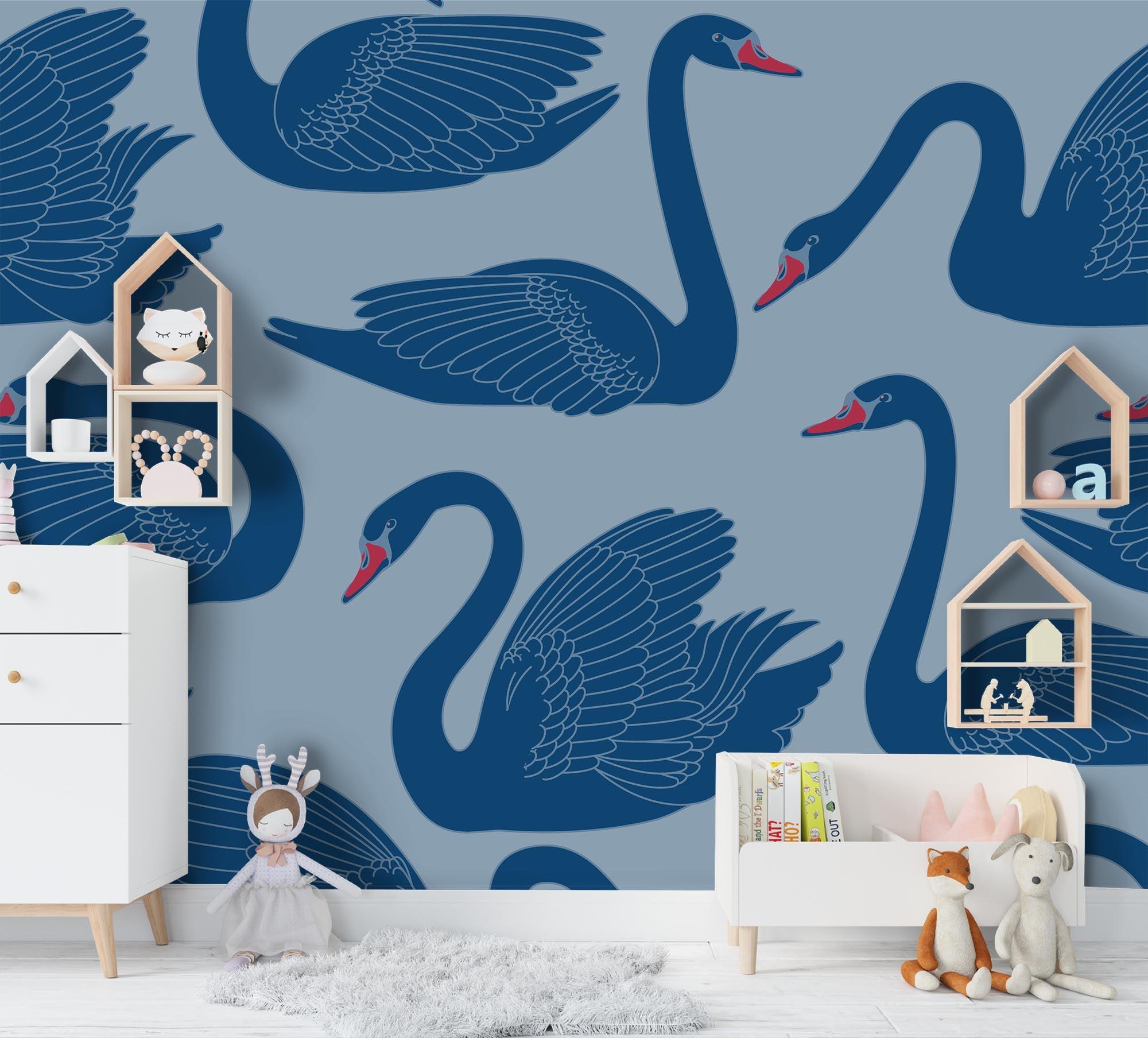 3D Blue Swan Wall Mural Wallpaper 3- Jess Art Decoration