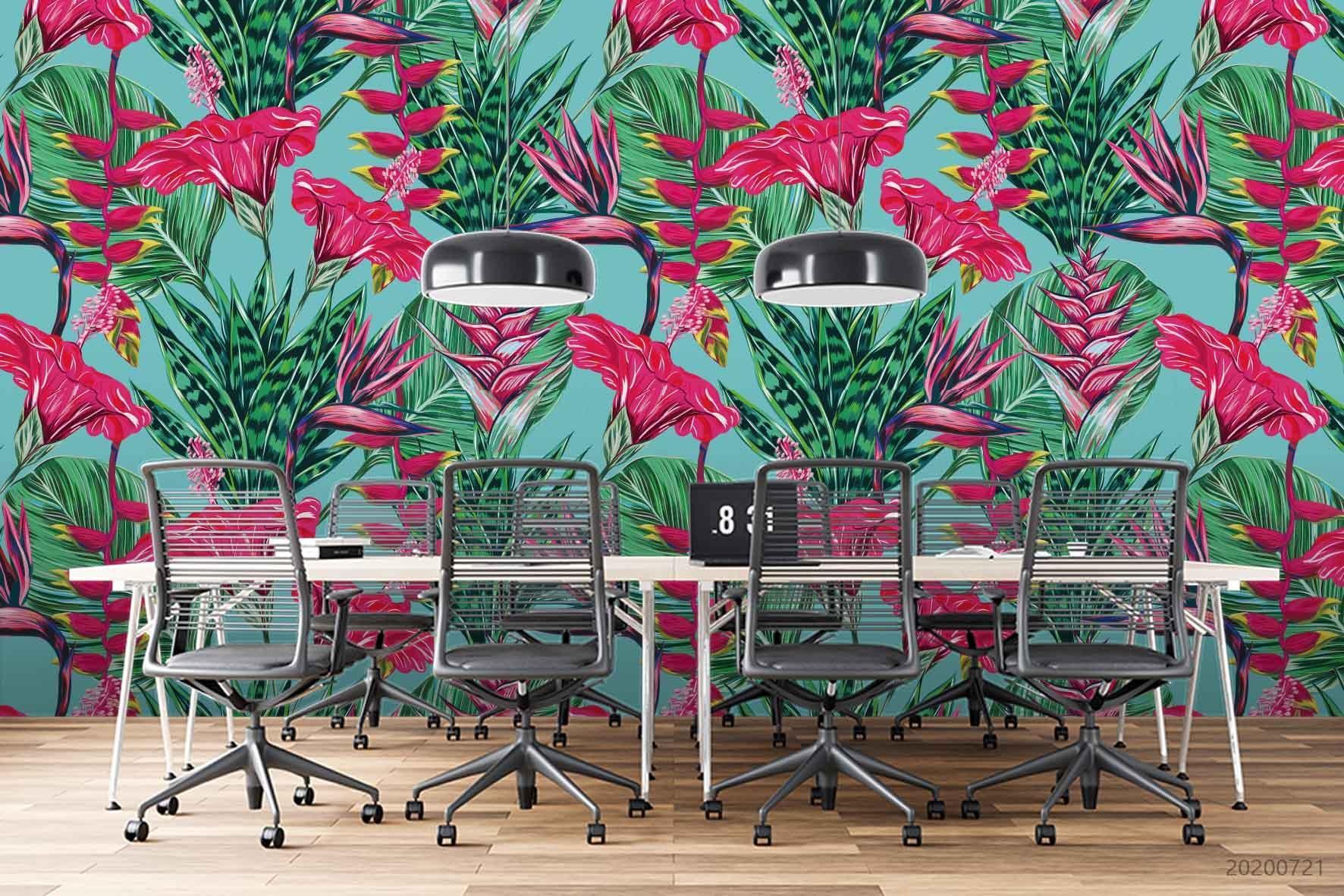 3D Hand Sketching Tropical Floral Plants Wall Mural Wallpaper JN 1381- Jess Art Decoration