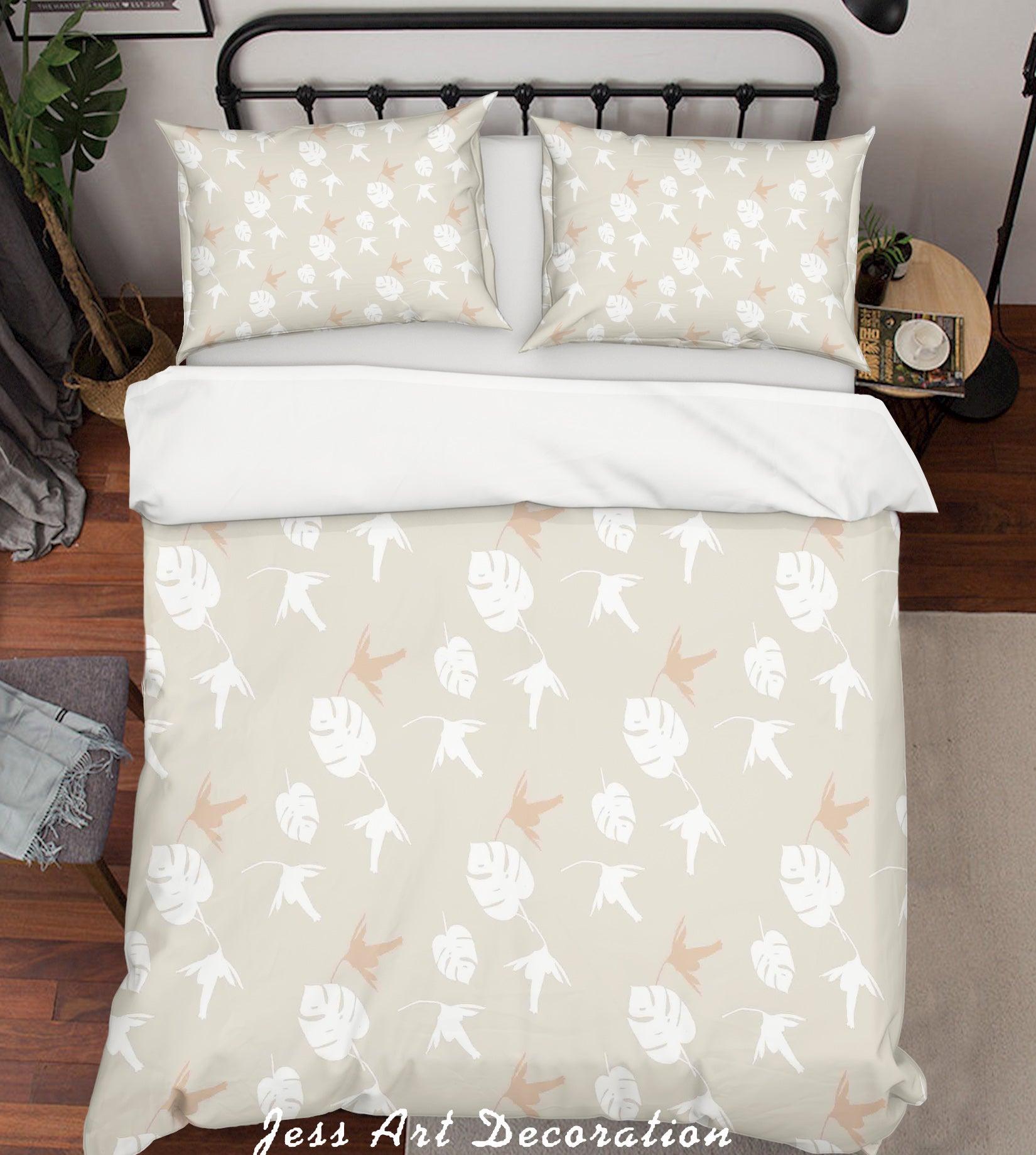 3D Grey Leaves Quilt Cover Set Bedding Set Pillowcases 231- Jess Art Decoration