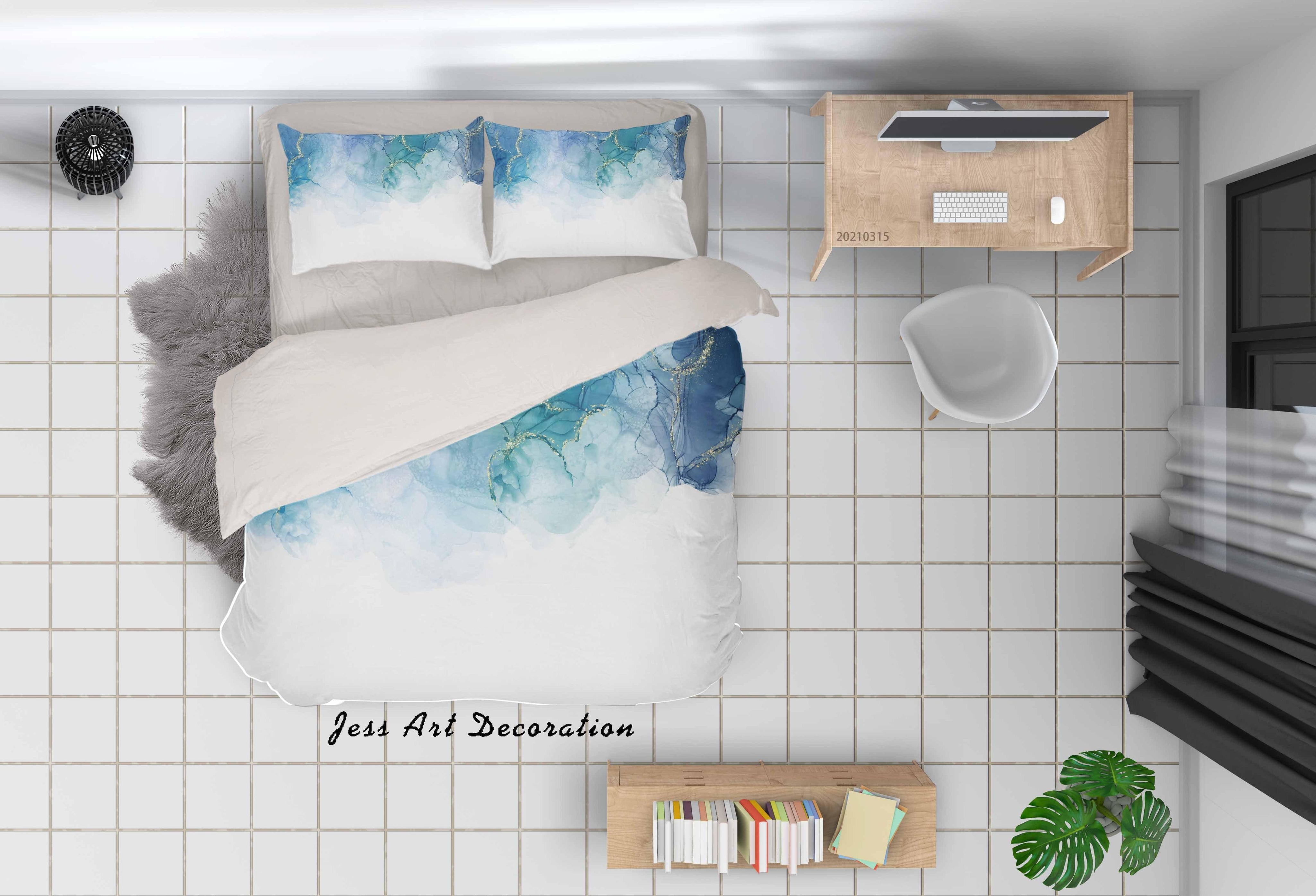 3D Watercolor Blue Marble Quilt Cover Set Bedding Set Duvet Cover Pillowcases 82- Jess Art Decoration