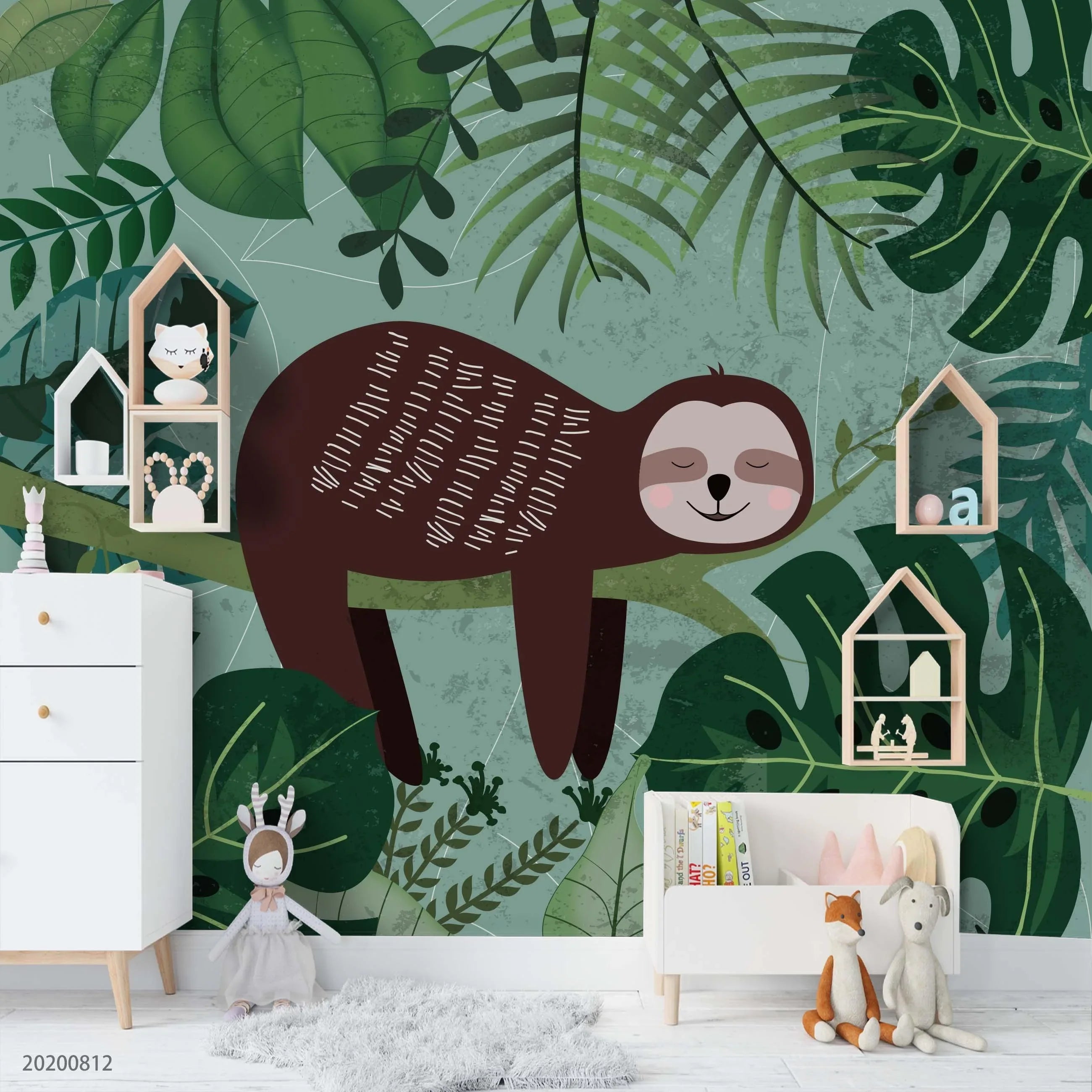 3D Cartoon Animal Green Leaves Plant Wall Mural Wallpaper LXL 1063- Jess Art Decoration