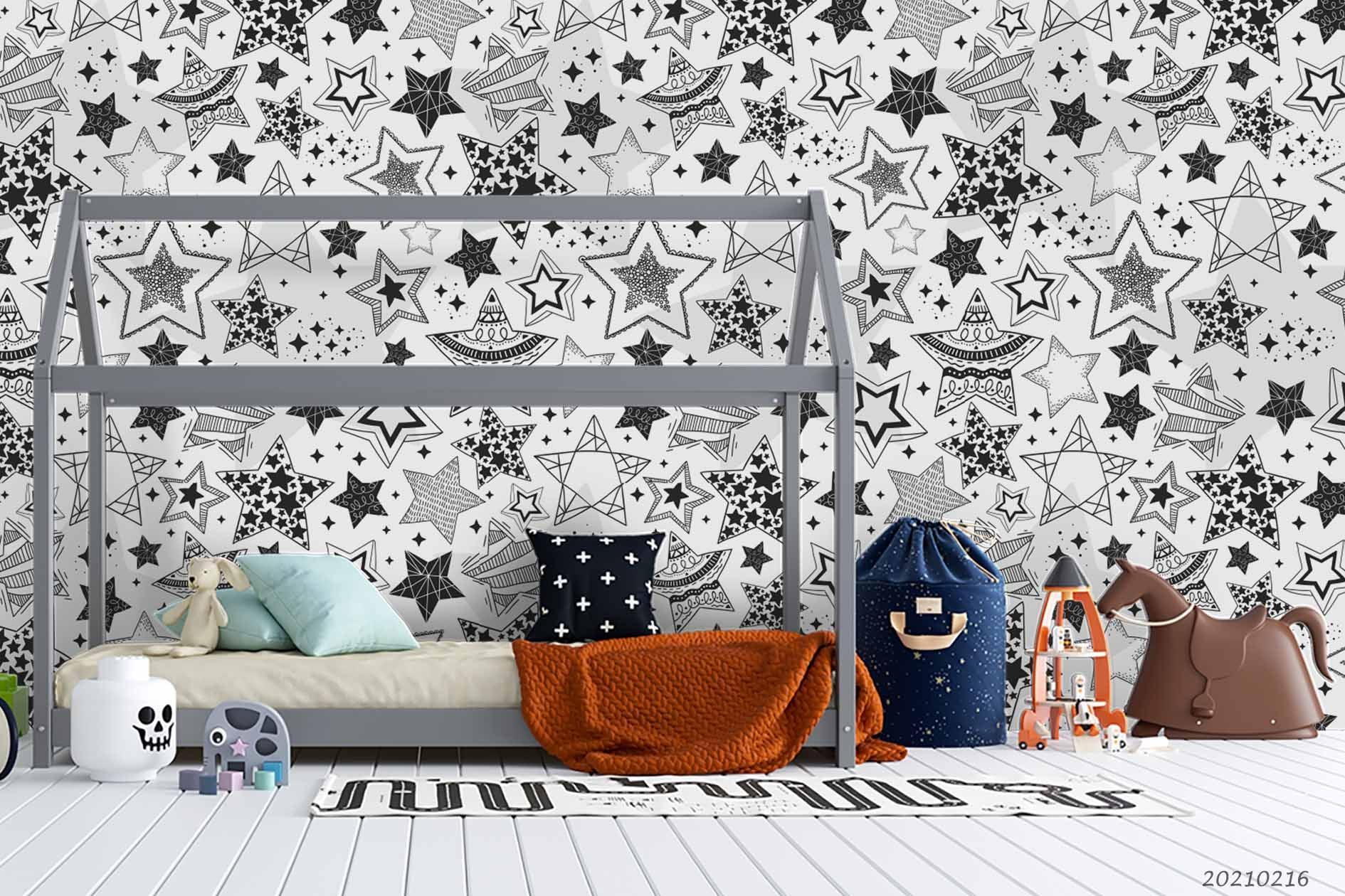 3D Hand Drawn Grey Star Wall Mural Wallpaper LQH 2- Jess Art Decoration