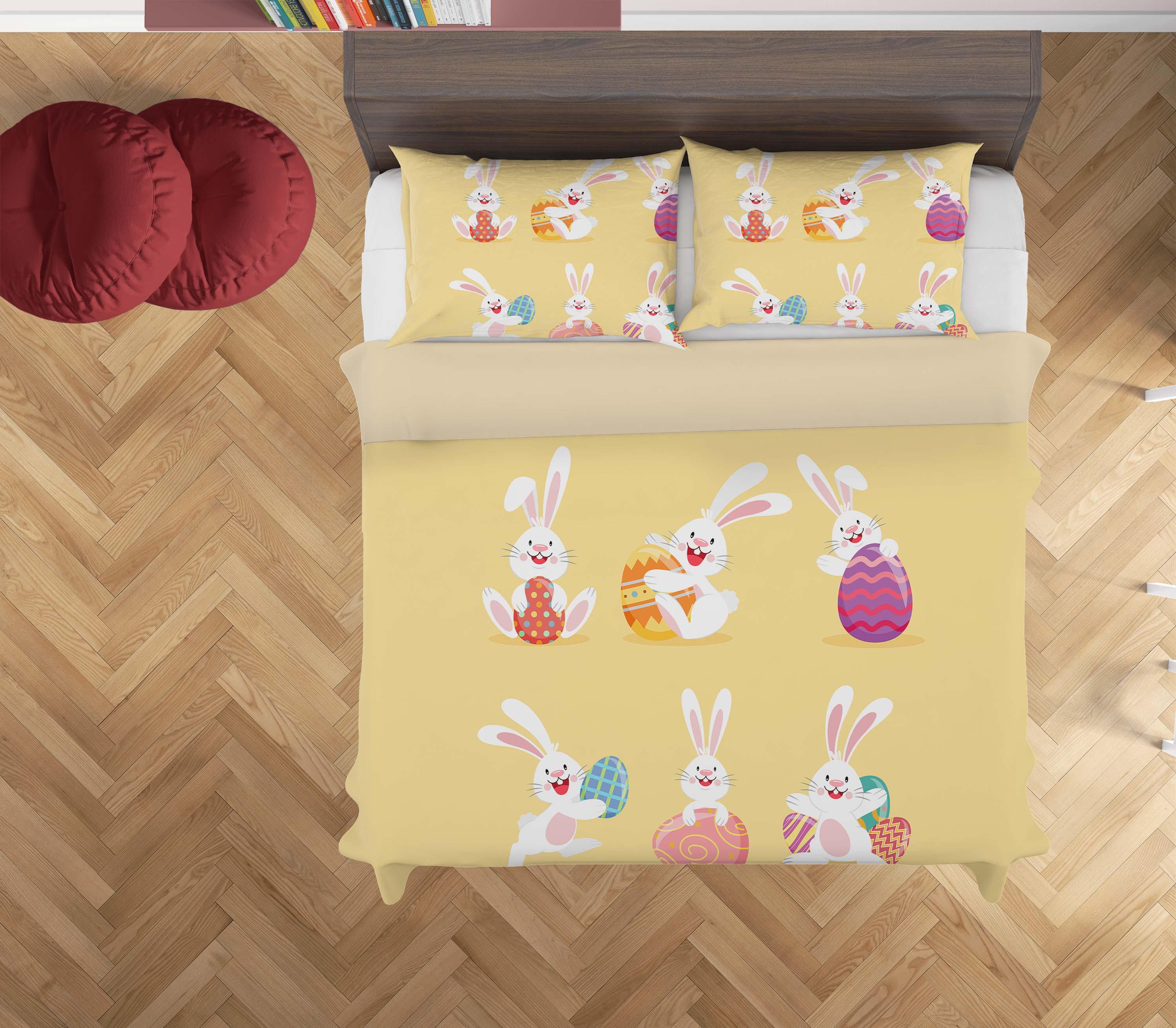 3D Yellow Rabbit Eggs Quilt Cover Set Bedding Set Duvet Cover Pillowcases SF84- Jess Art Decoration