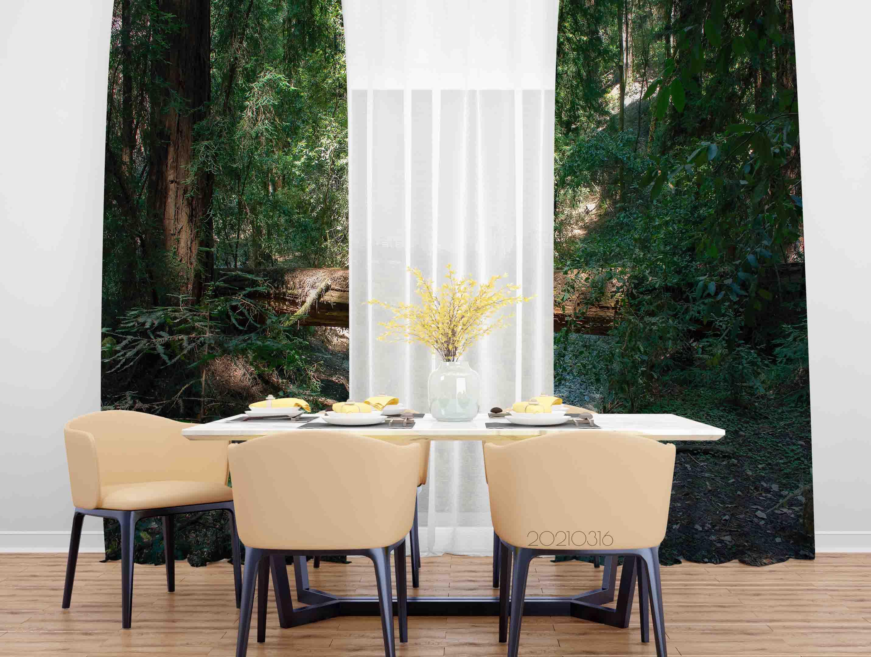 3D Green Forest River Tree Trunk Landscape Curtains and Drapes LQH 118- Jess Art Decoration